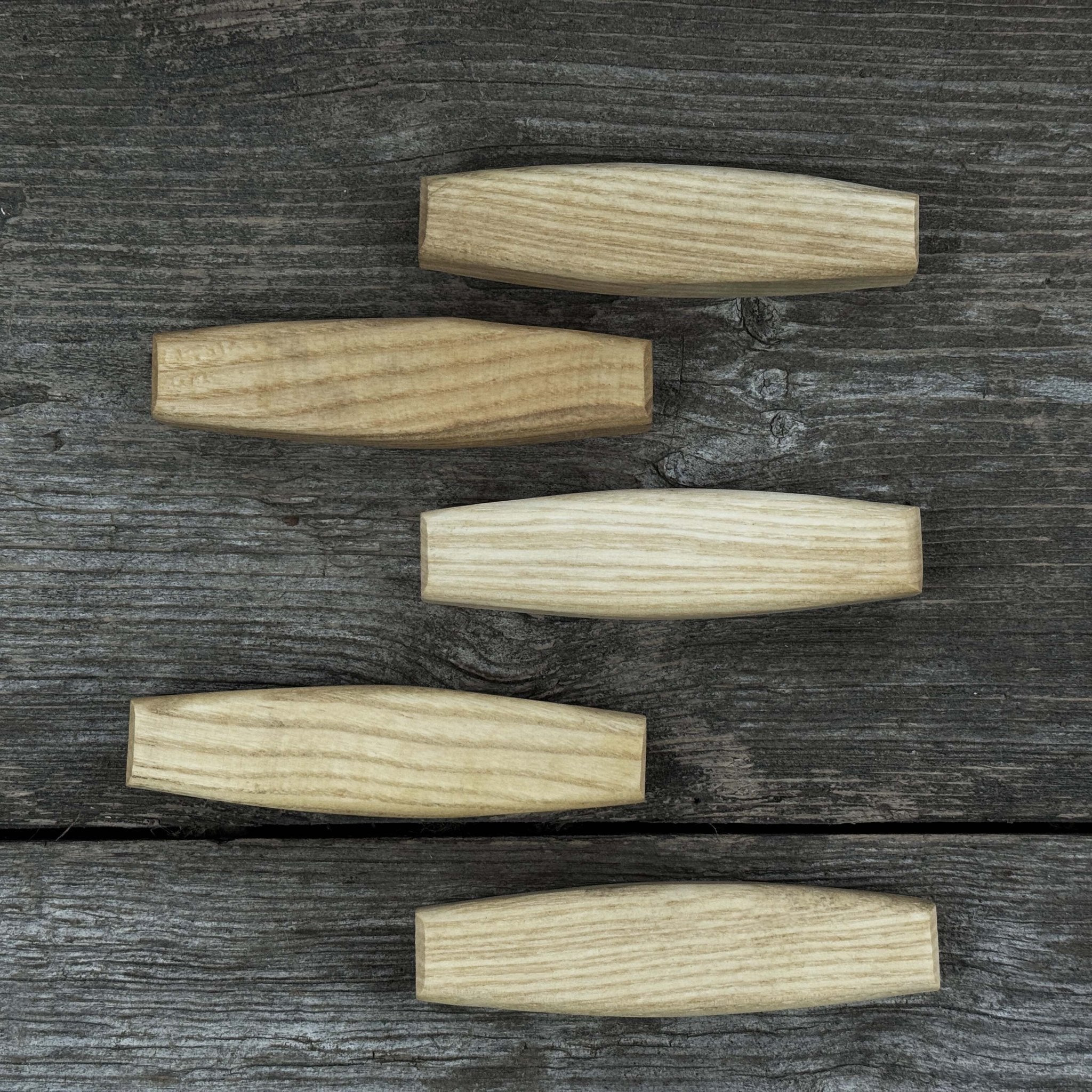 Set of 5 ergonomic ash wood replacement handles for knives and drawknives by Sharky Forged Steel Tools