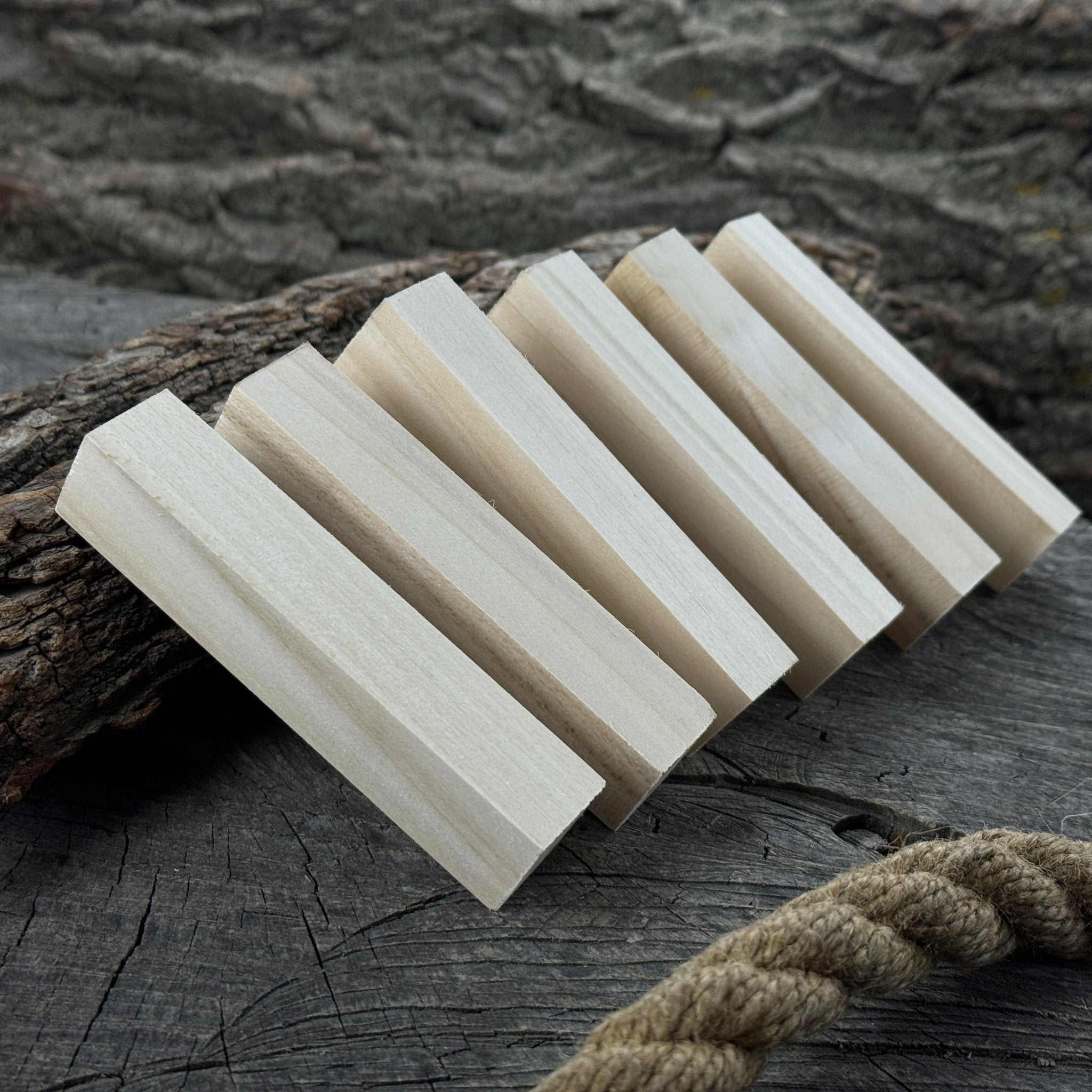 Set of 6 slim linden wood carving blanks, 10 x 2 x 2 cm, smooth unfinished surface