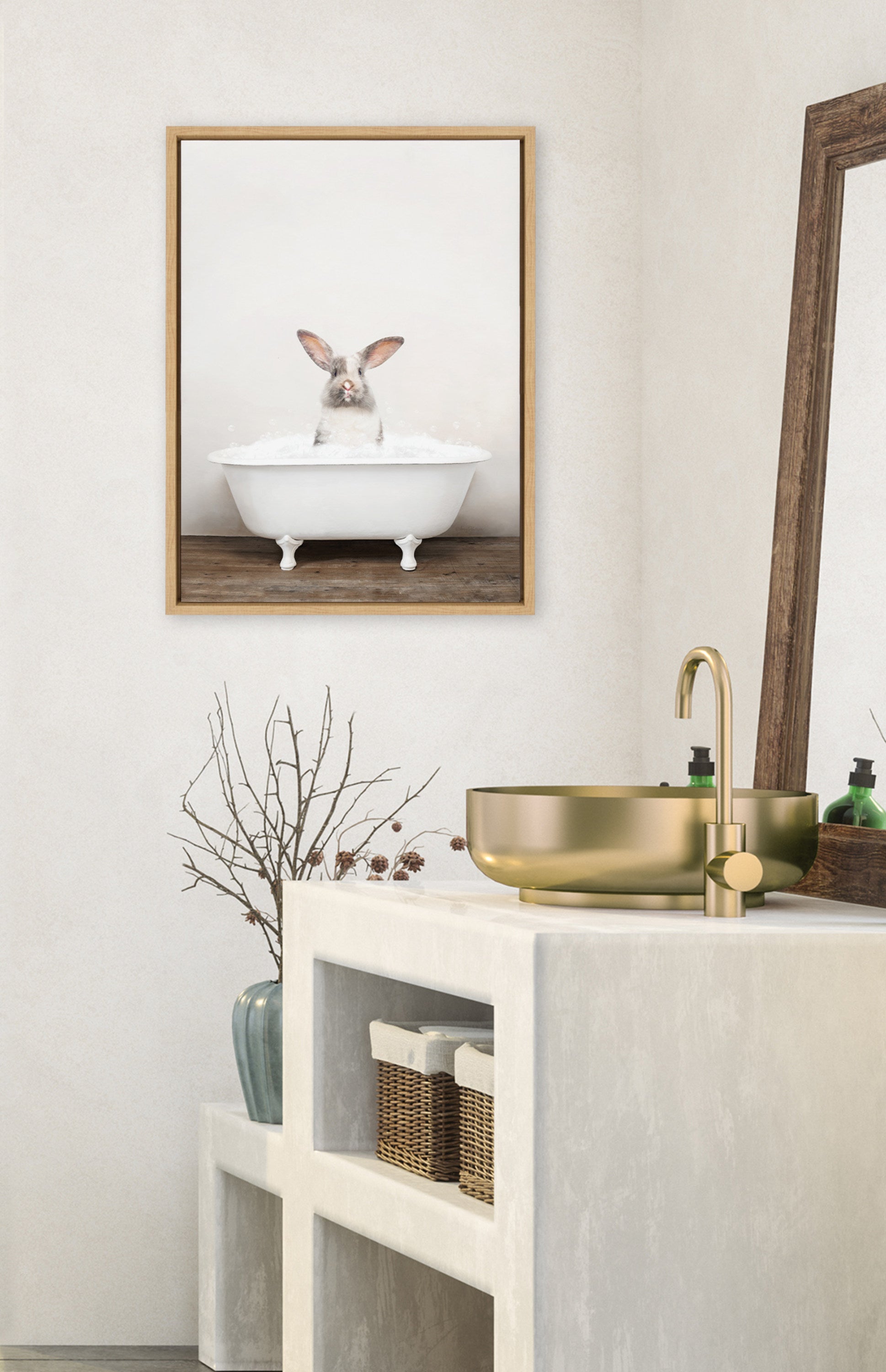Sylvie Bunny in Rustic Bath Framed Canvas by kateandlaurel - product image 4 for Resin Society