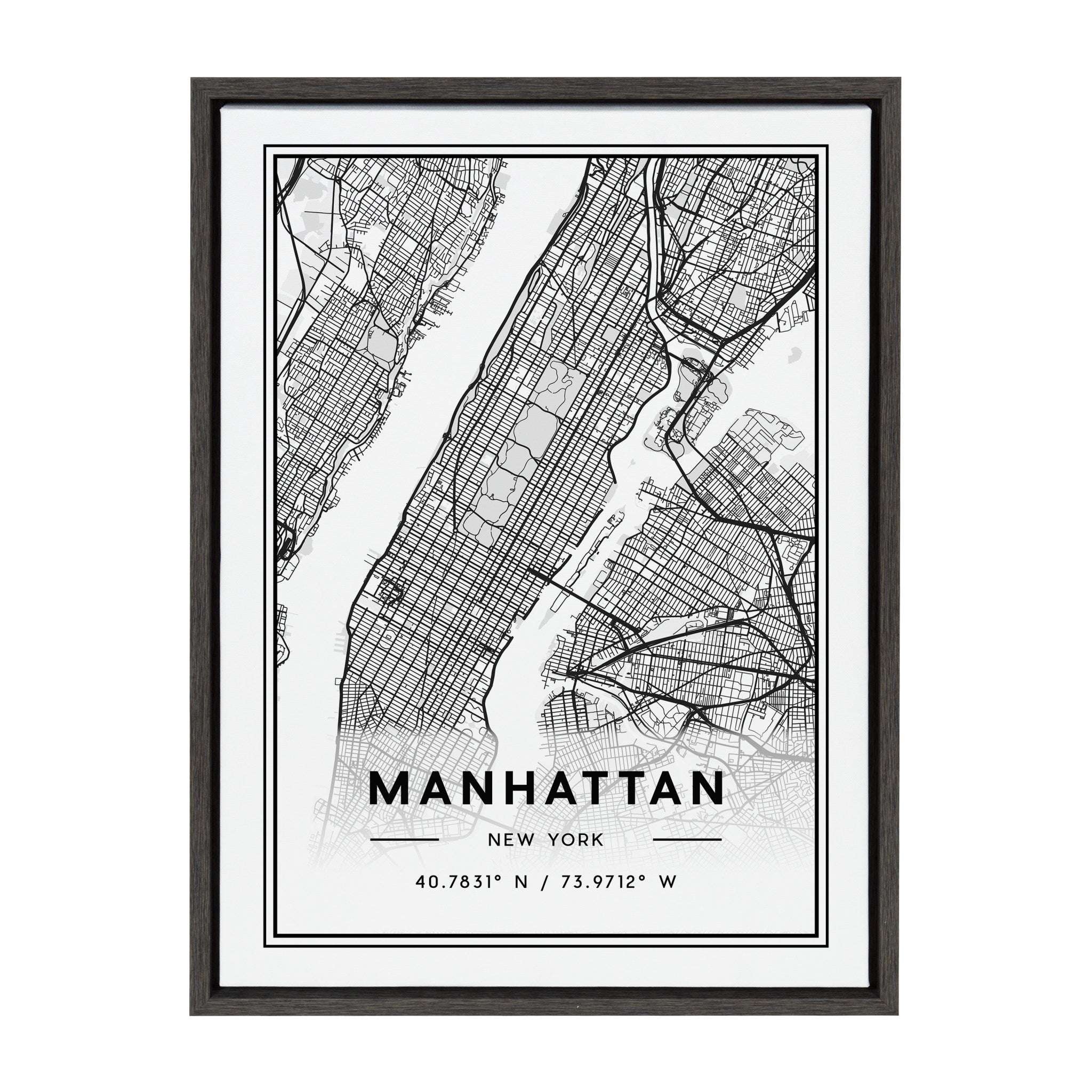 Sylvie Manhattan Modern Map Framed Canvas by kateandlaurel - main product image for Resin Society