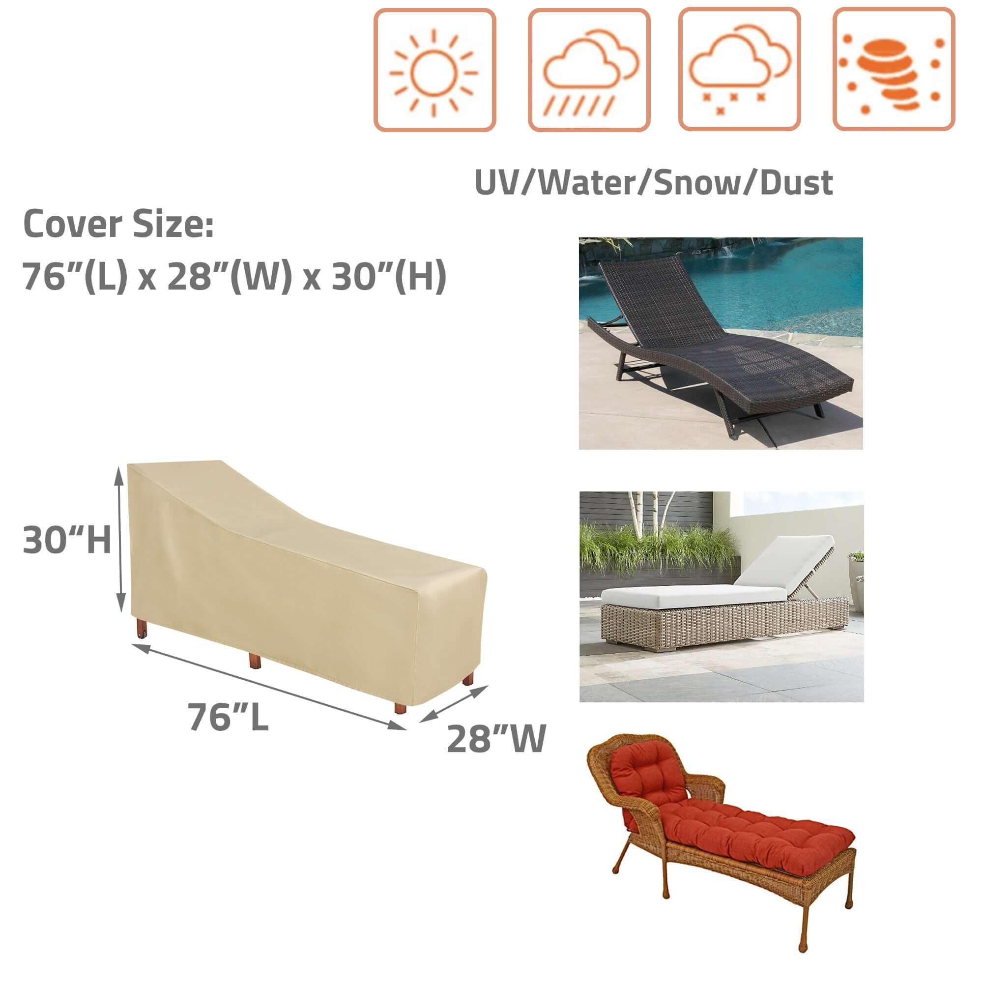 Outdoor Chaise Lounge Cover – Weatherproof by Shield Outdoor Covers - product image 2 for Resin Society