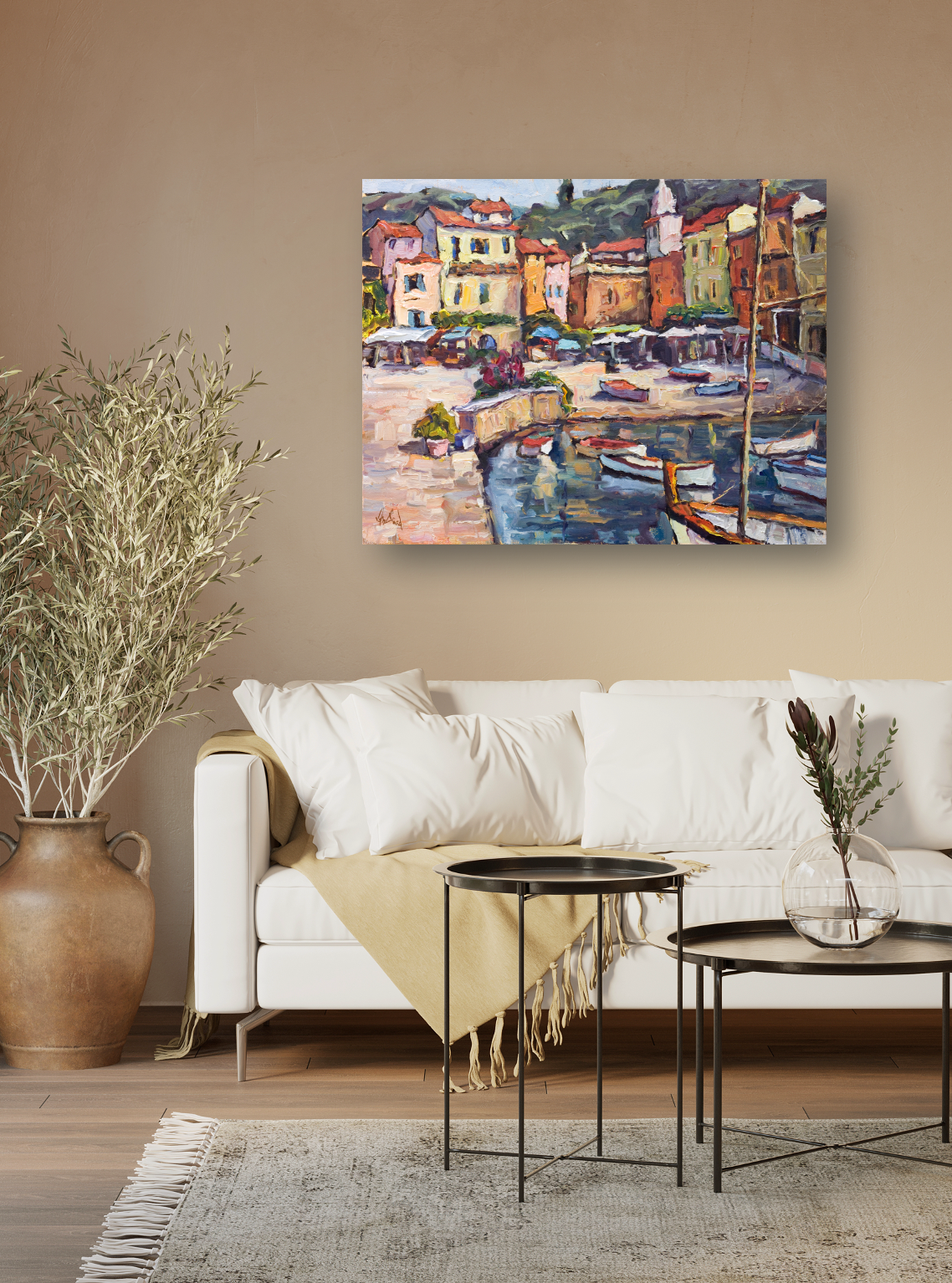 Shops by the Sea Artist Enhanced Canvas Print by John Beard Collection - product image 3 for Resin Society