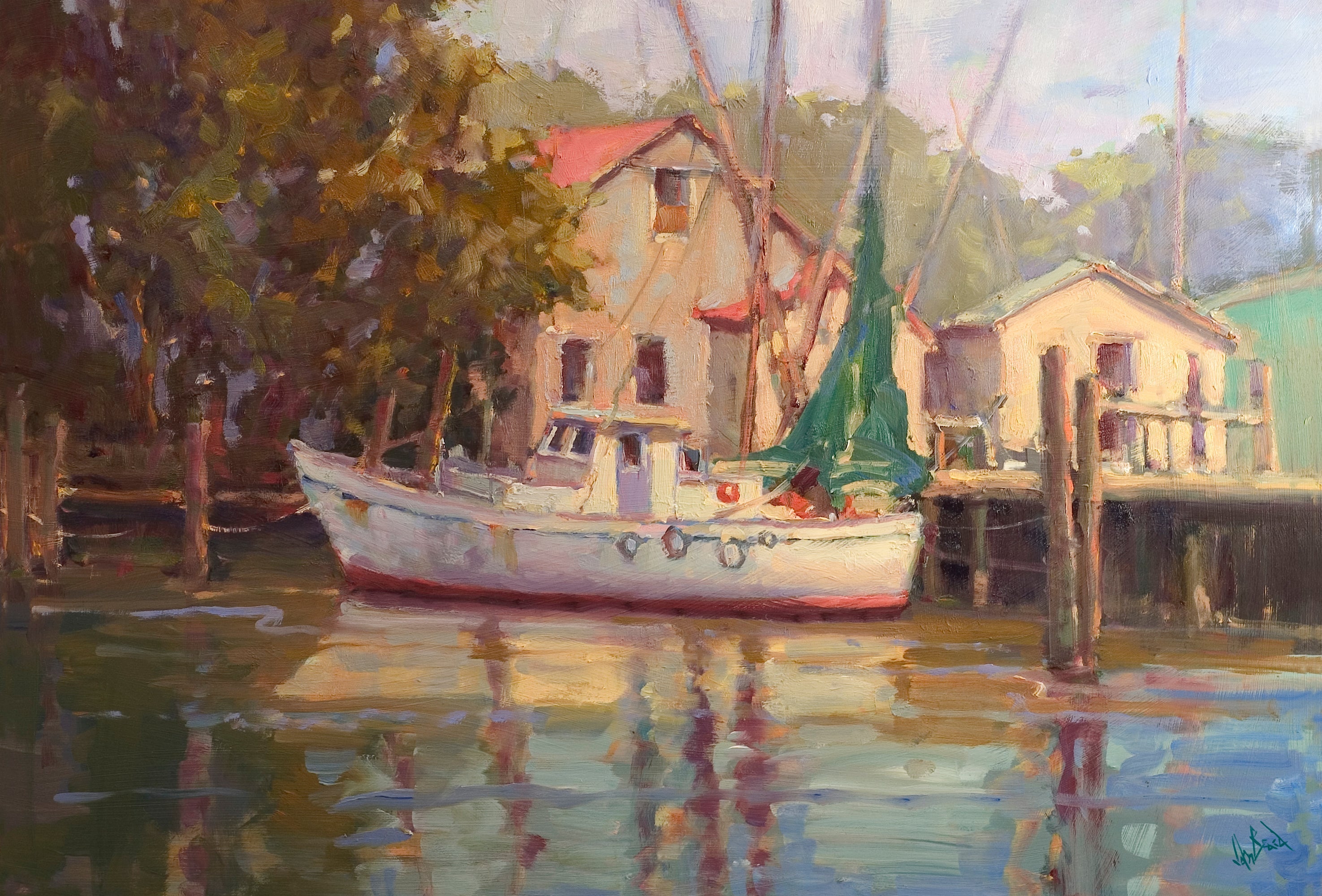 Shrimp Boat Artist Enhanced Canvas Print by John Beard Collection - main product image for Resin Society