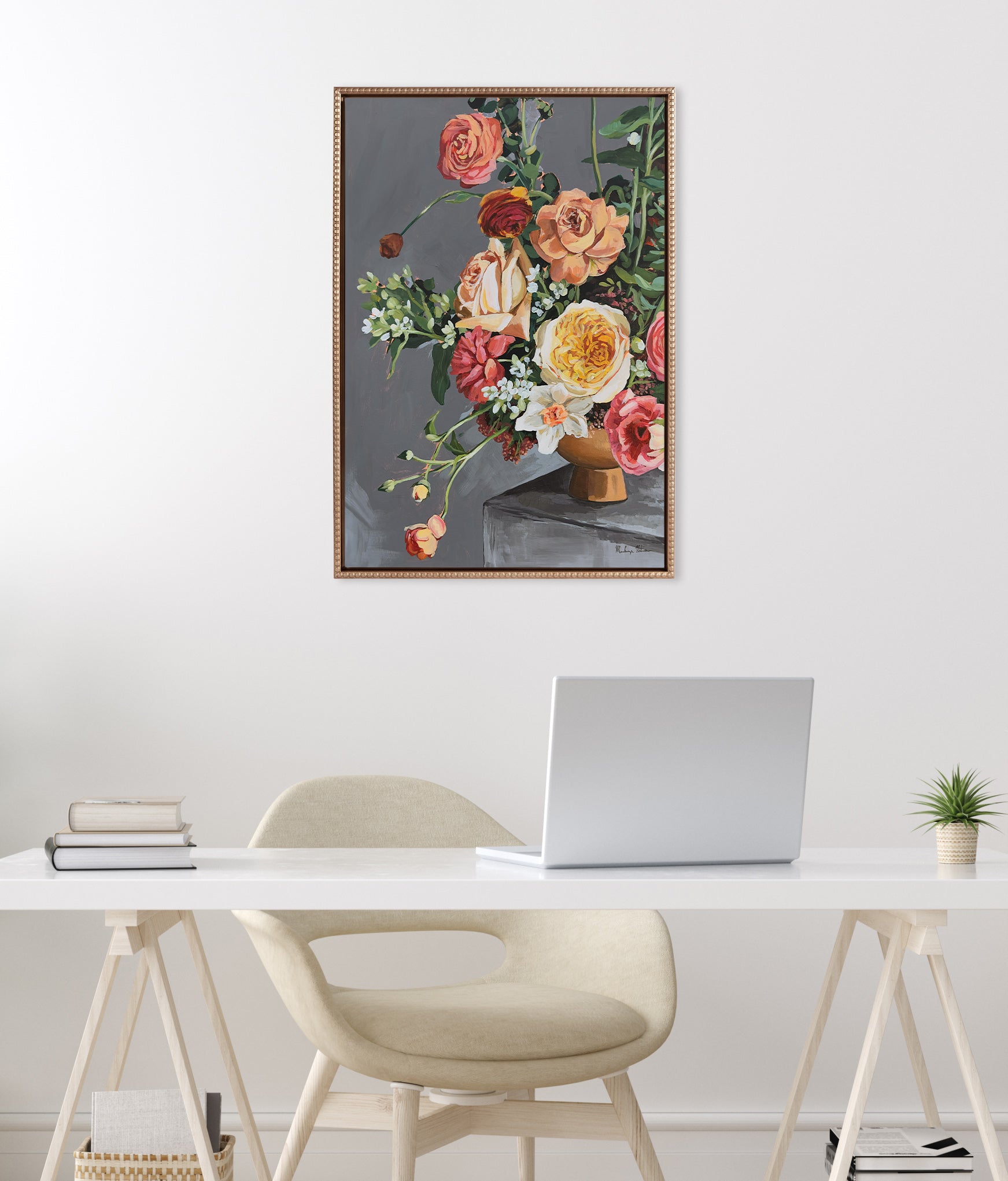 Sylvie Beaded Floral Emergence Framed Canvas by Mackenzie Nelson