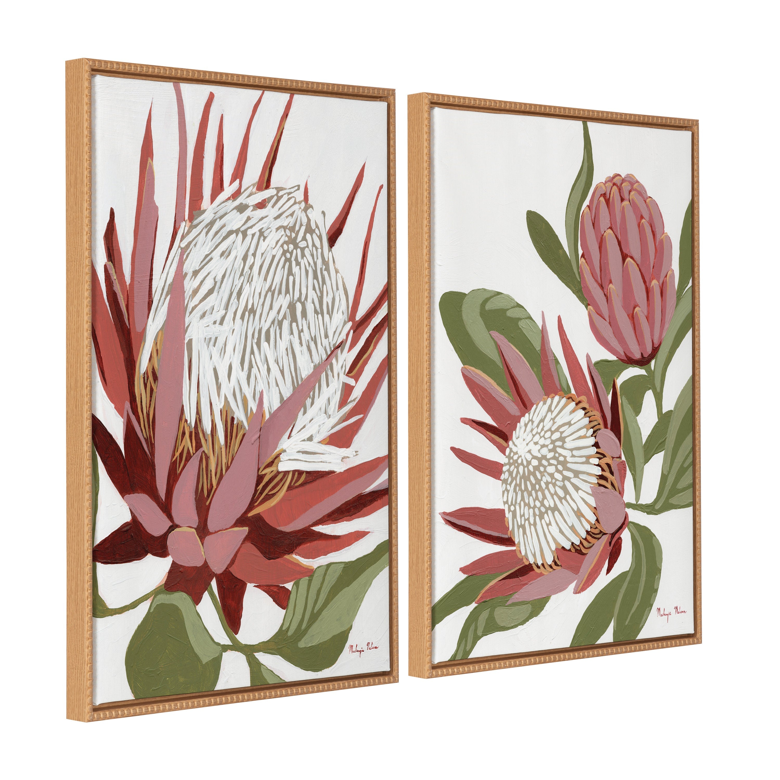 Sylvie Beaded King Protea and King Protea 2 Framed Canvas Art Set by Mackenzie Nelson