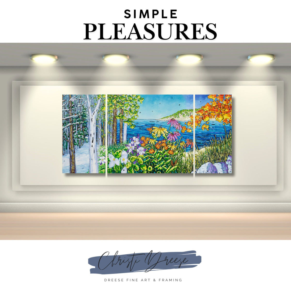 "Simple Pleasures" Four Seasons Original Oil Painting on Canvas by Dreese Fine Art - main product image for Resin Society