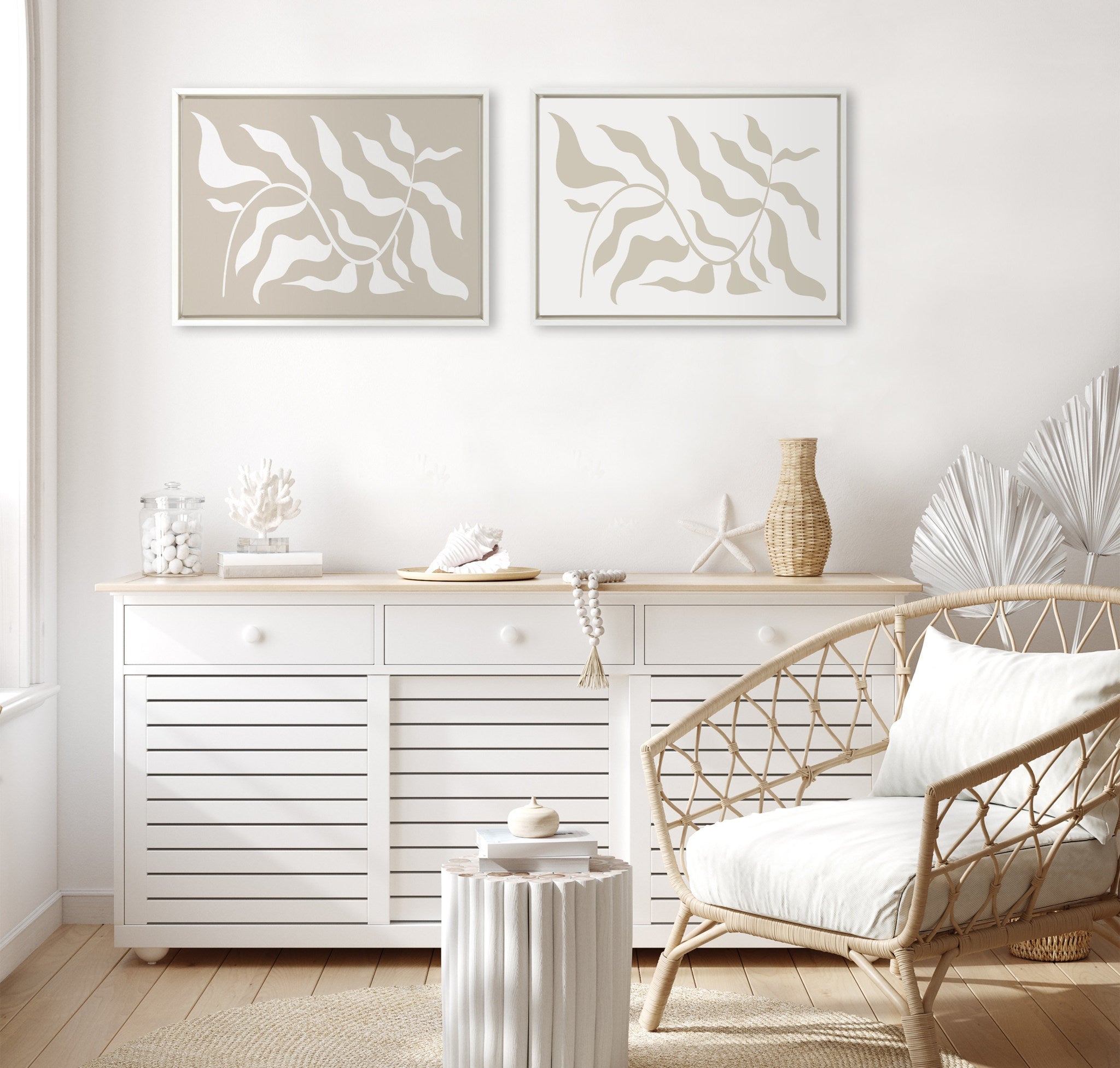 Sylvie Modern Matisse Inspired Botanical White on Beige and Beige on by kateandlaurel - product image 6 for Resin Society