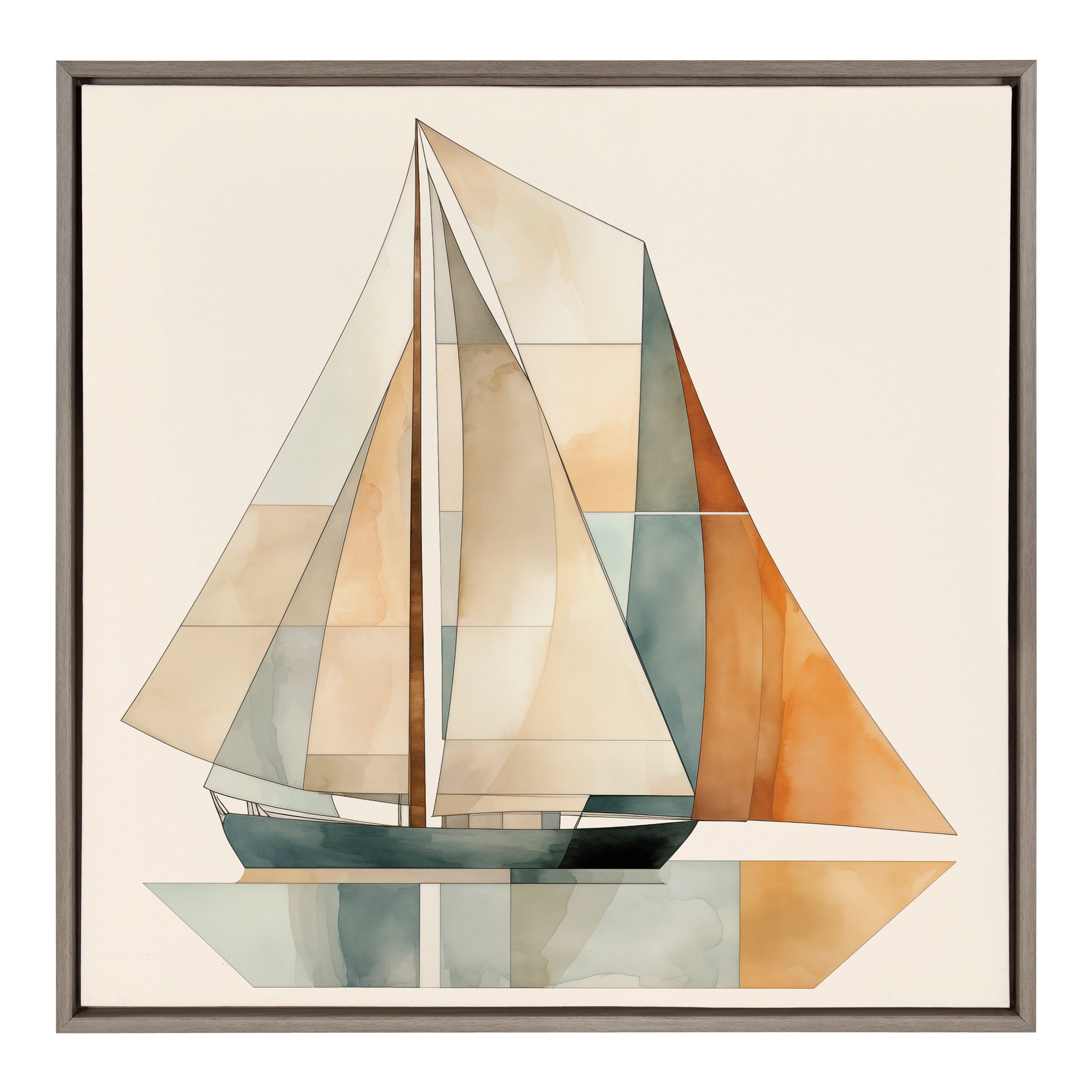 Sylvie Mid Century Modern Geometric Sailboat Framed Canvas by The Creative Bunch Studio