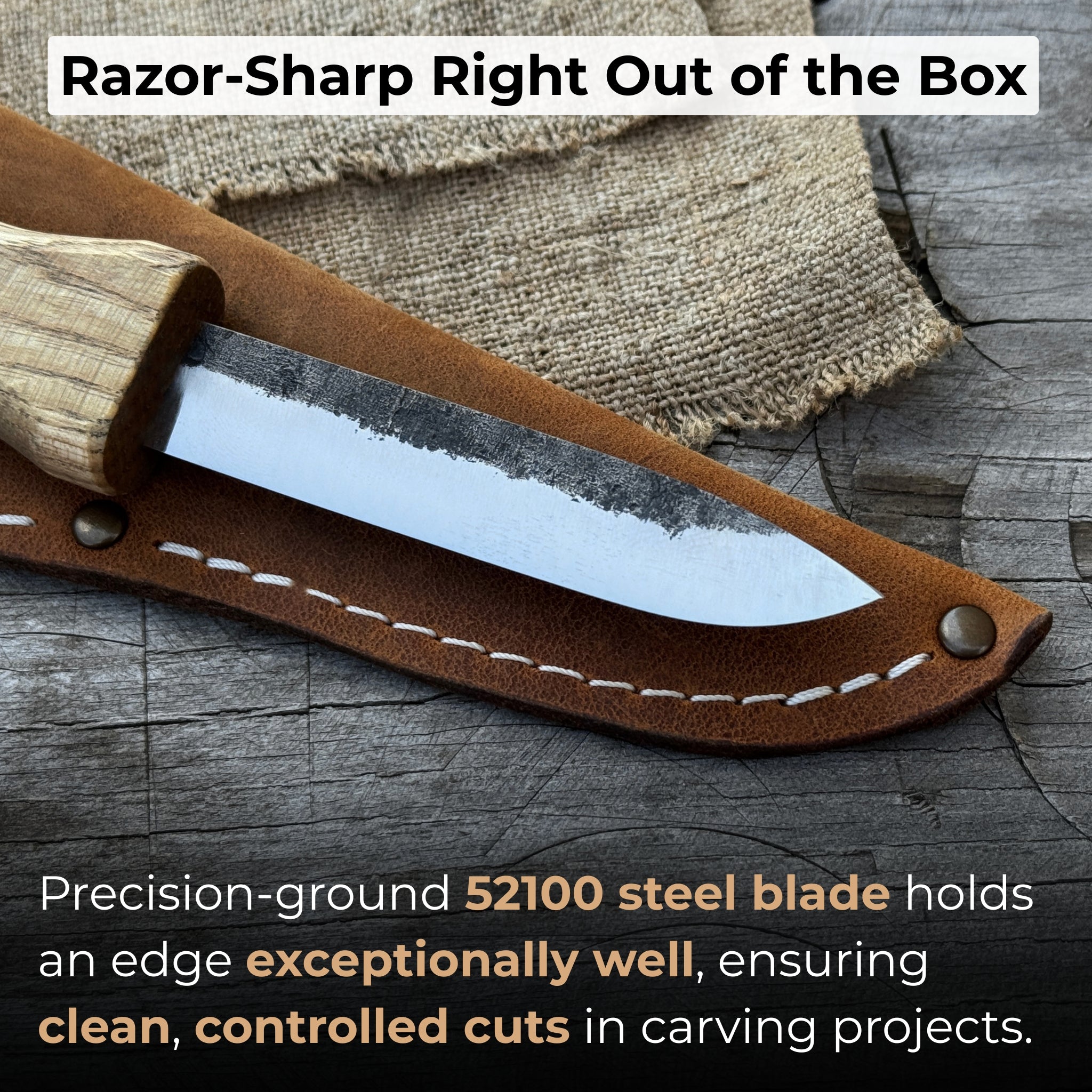 Sloyd Knife with 8 cm blade and leather sheath by Sharky Forged Steel Tools