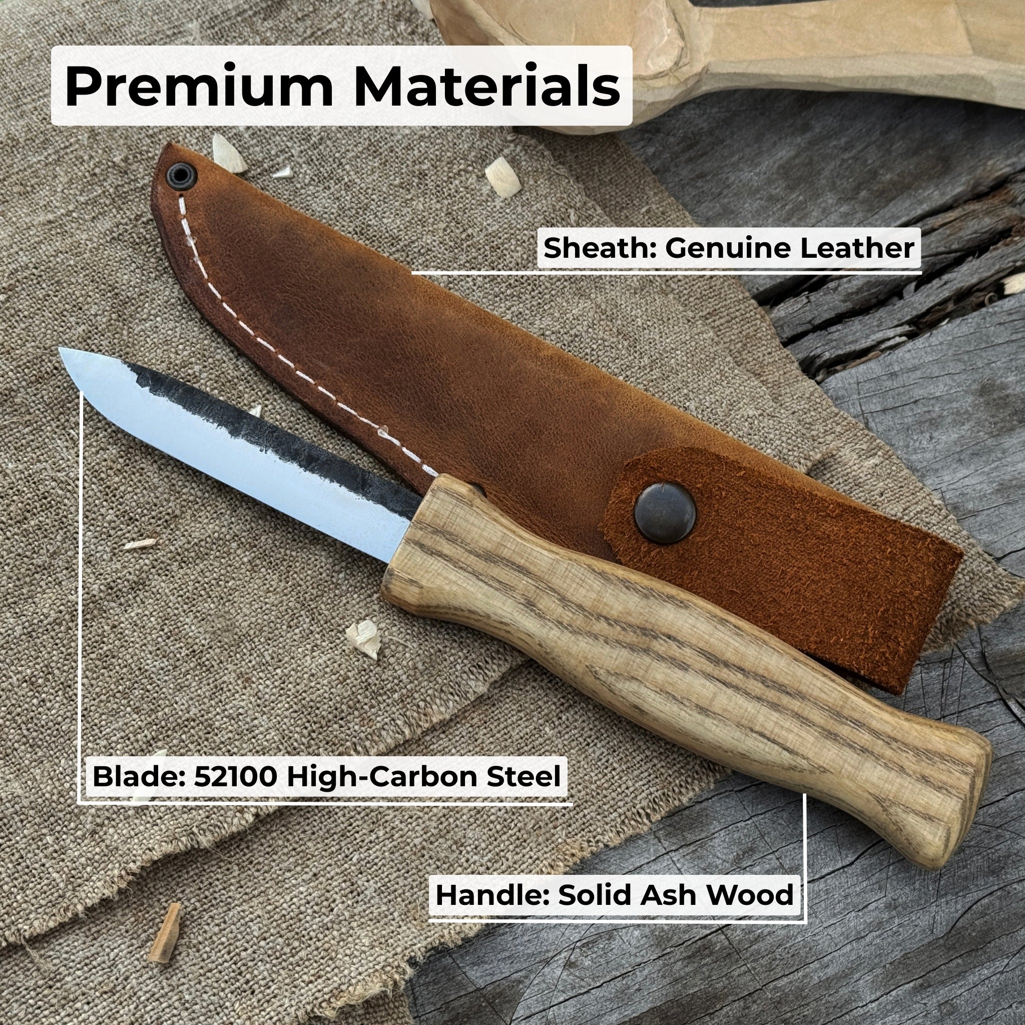 Sloyd Knife with 8 cm blade and leather sheath by Sharky Forged Steel Tools
