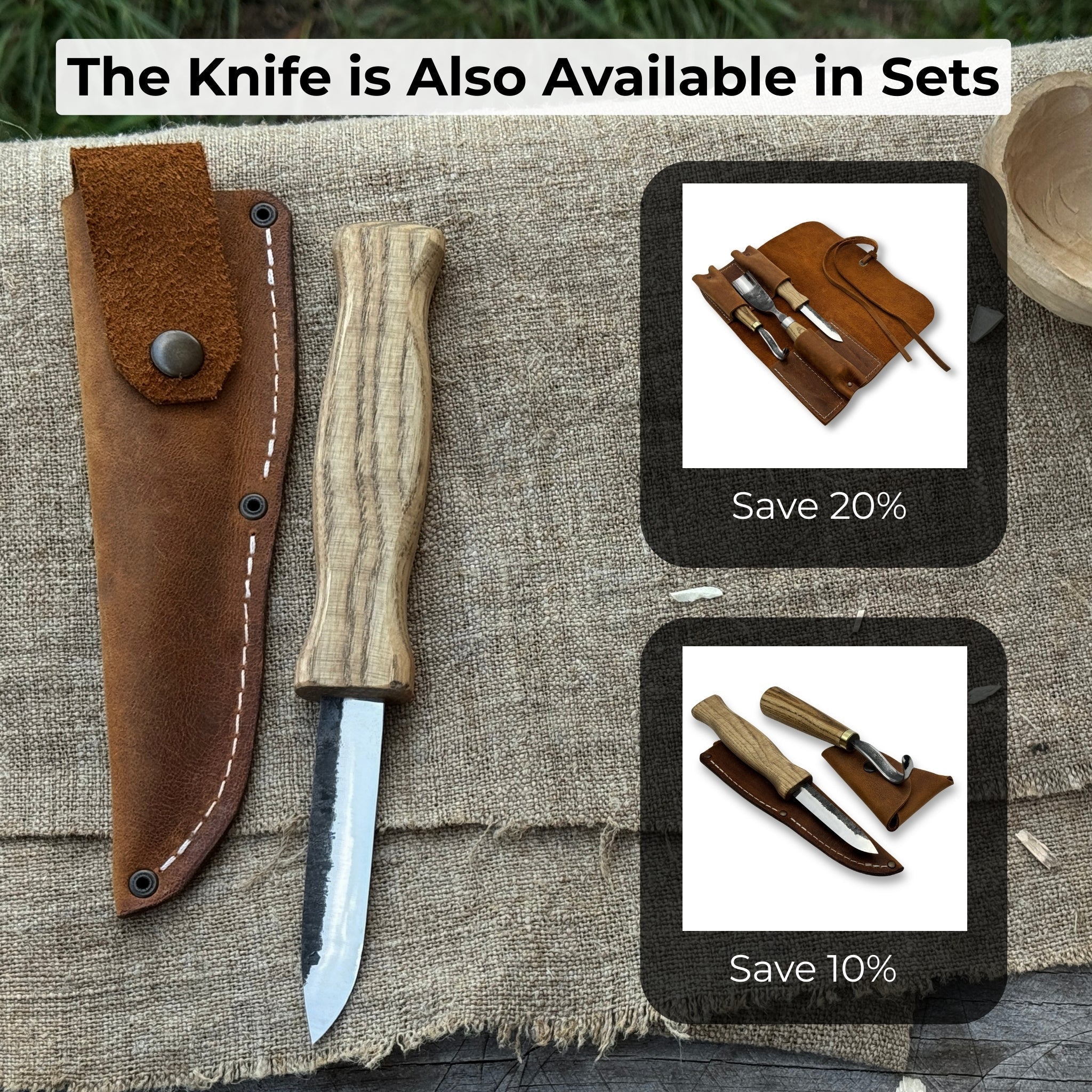 Sloyd Knife with 8 cm blade and leather sheath by Sharky Forged Steel Tools