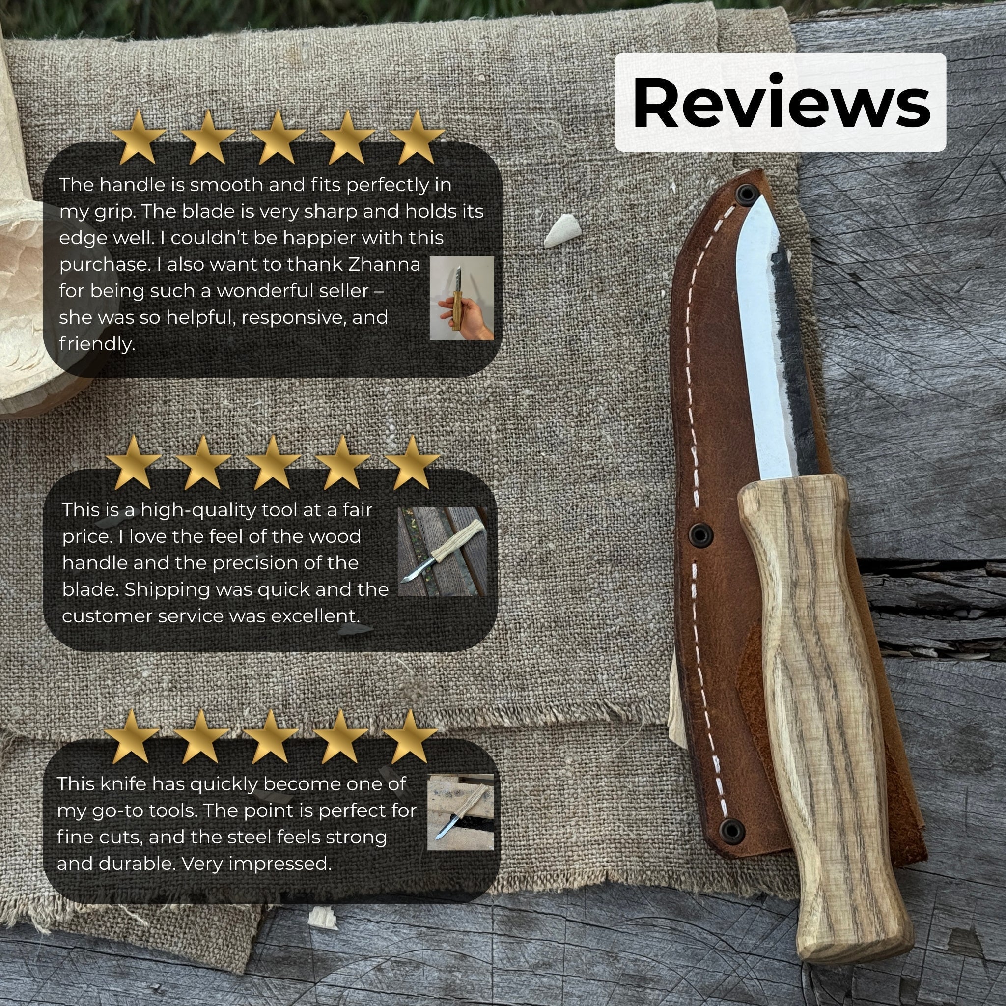 Sloyd Knife with 8 cm blade and leather sheath by Sharky Forged Steel Tools