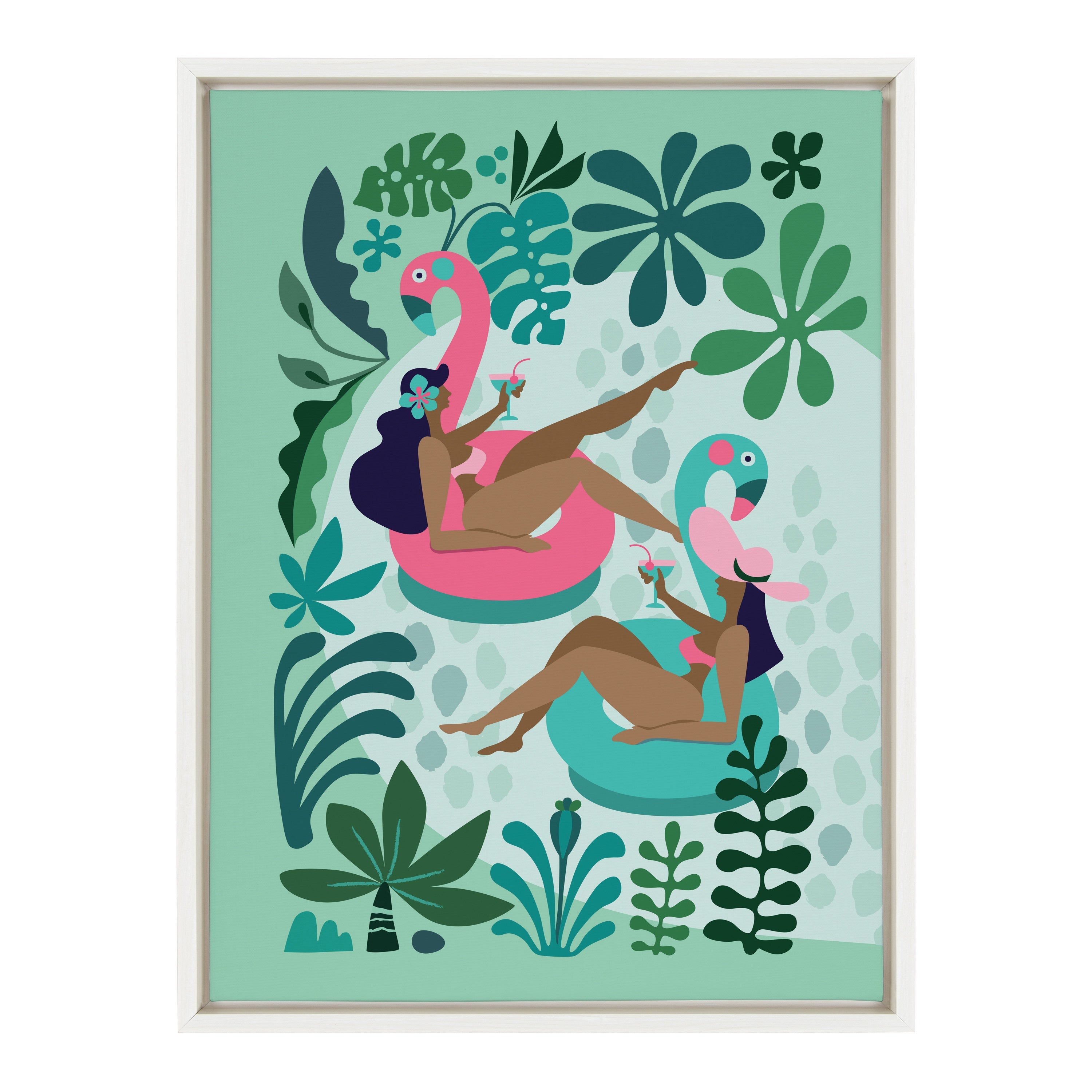 Sylvie Mid Century Modern Girl Friends Framed Canvas by kateandlaurel - main product image for Resin Society