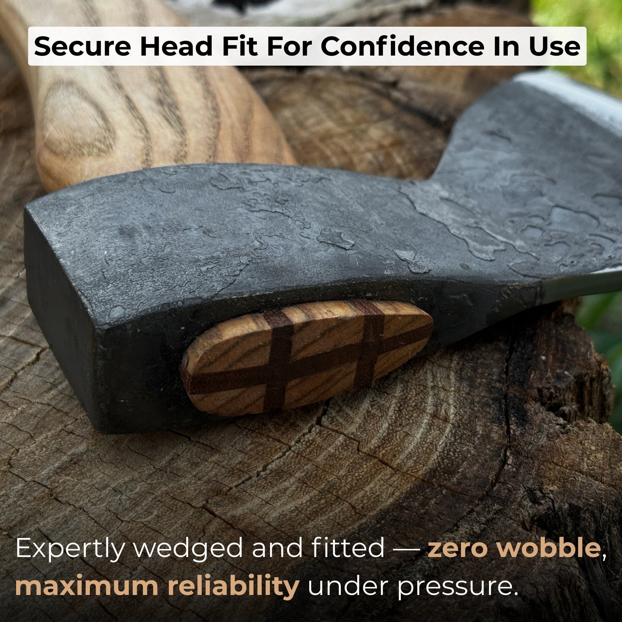 Hand-forged small carving axe with ash wood handle and leather case
