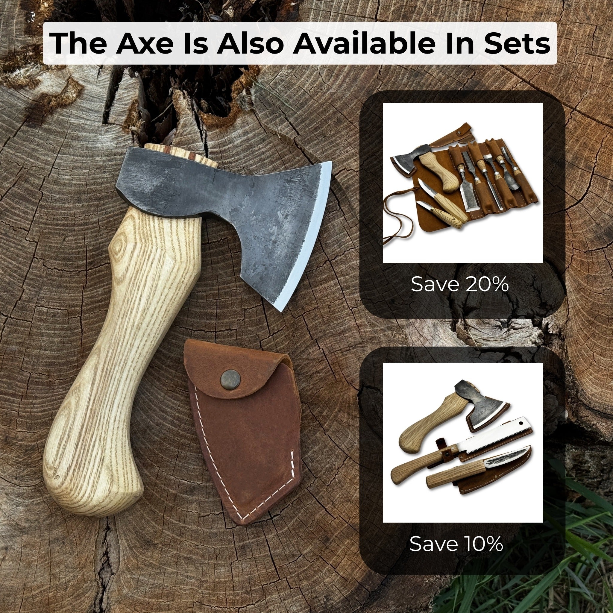 Small carving axe with leather sheath by Sharky Forged Steel Tools