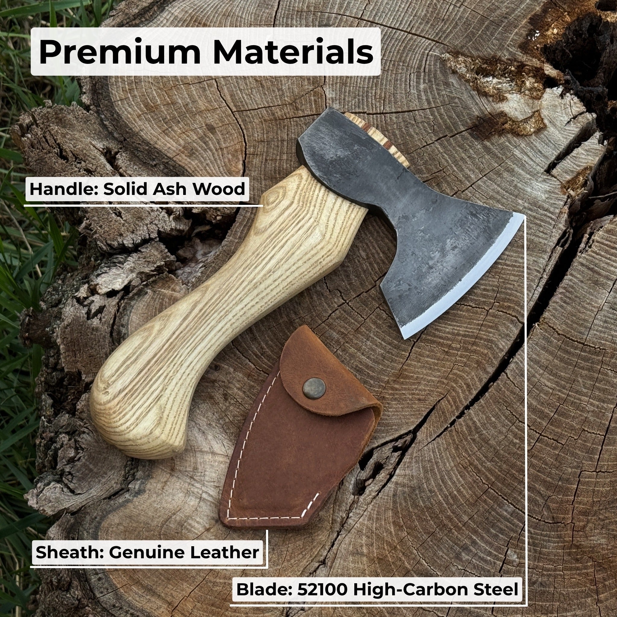 Small carving axe with leather sheath by Sharky Forged Steel Tools