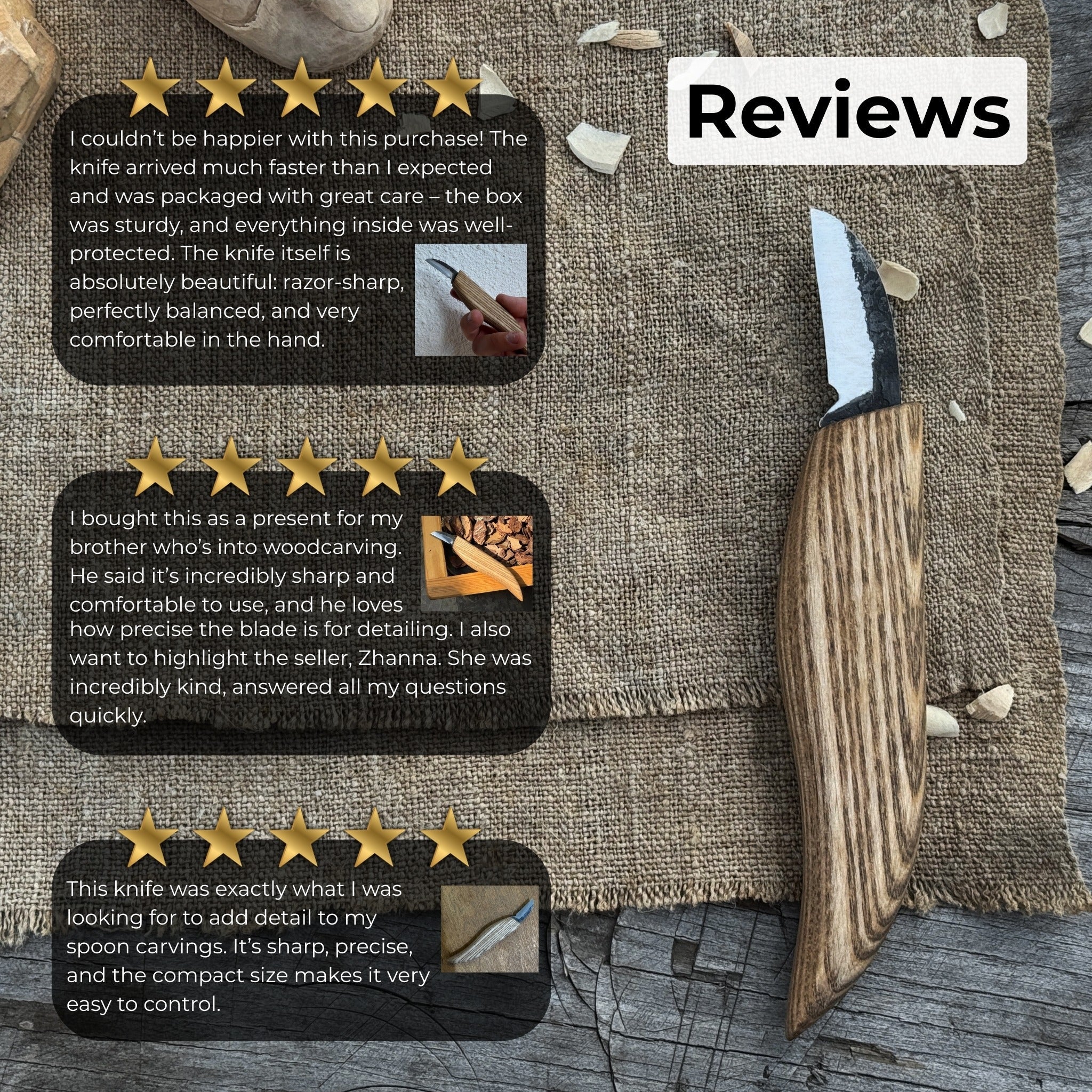 Small Chip Carving Knife with 3 cm blade and ash wood handle by Sharky Forged Steel Tools