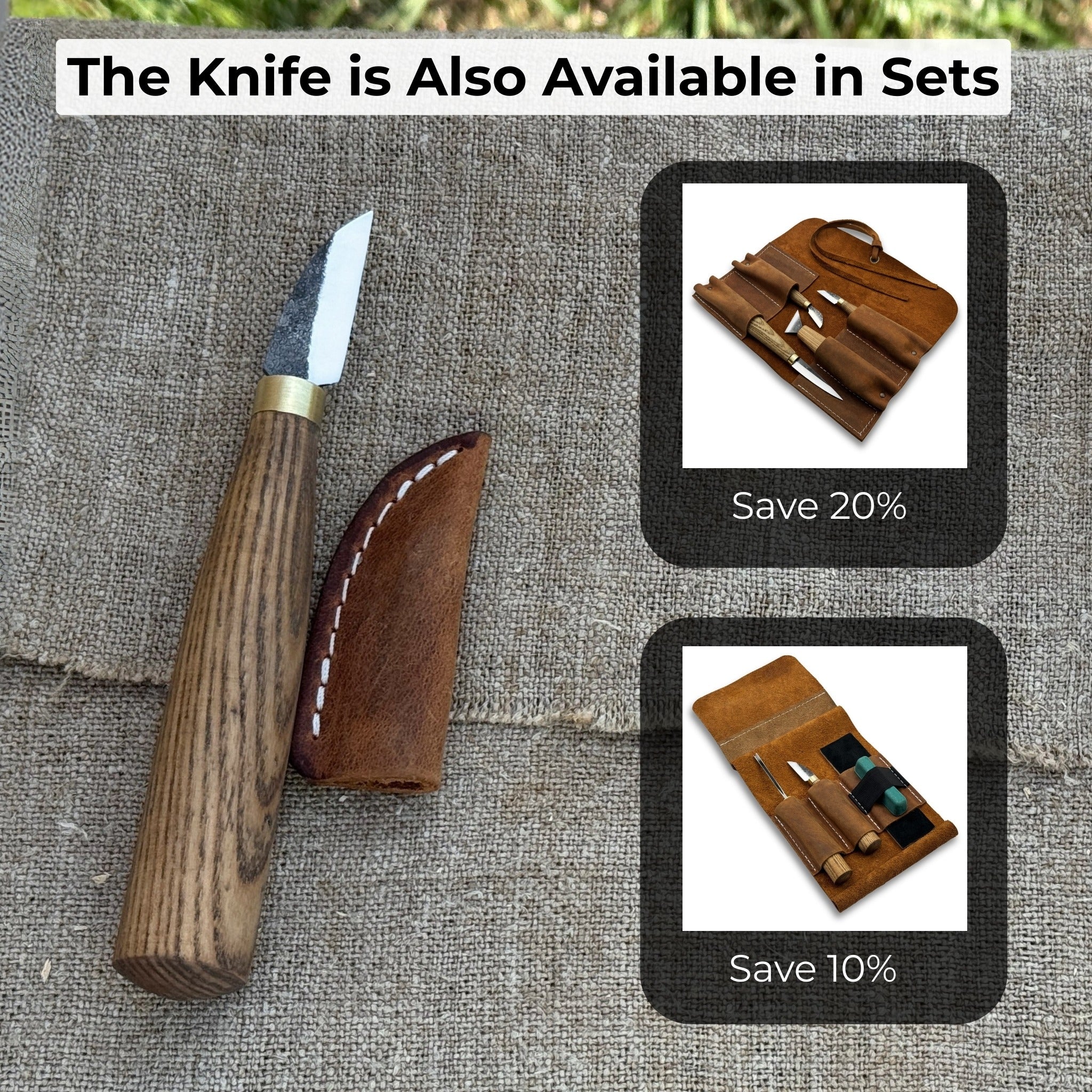 Small chip carving knife with 3.5 cm blade and ash wood handle by Sharky Forged Steel Tools