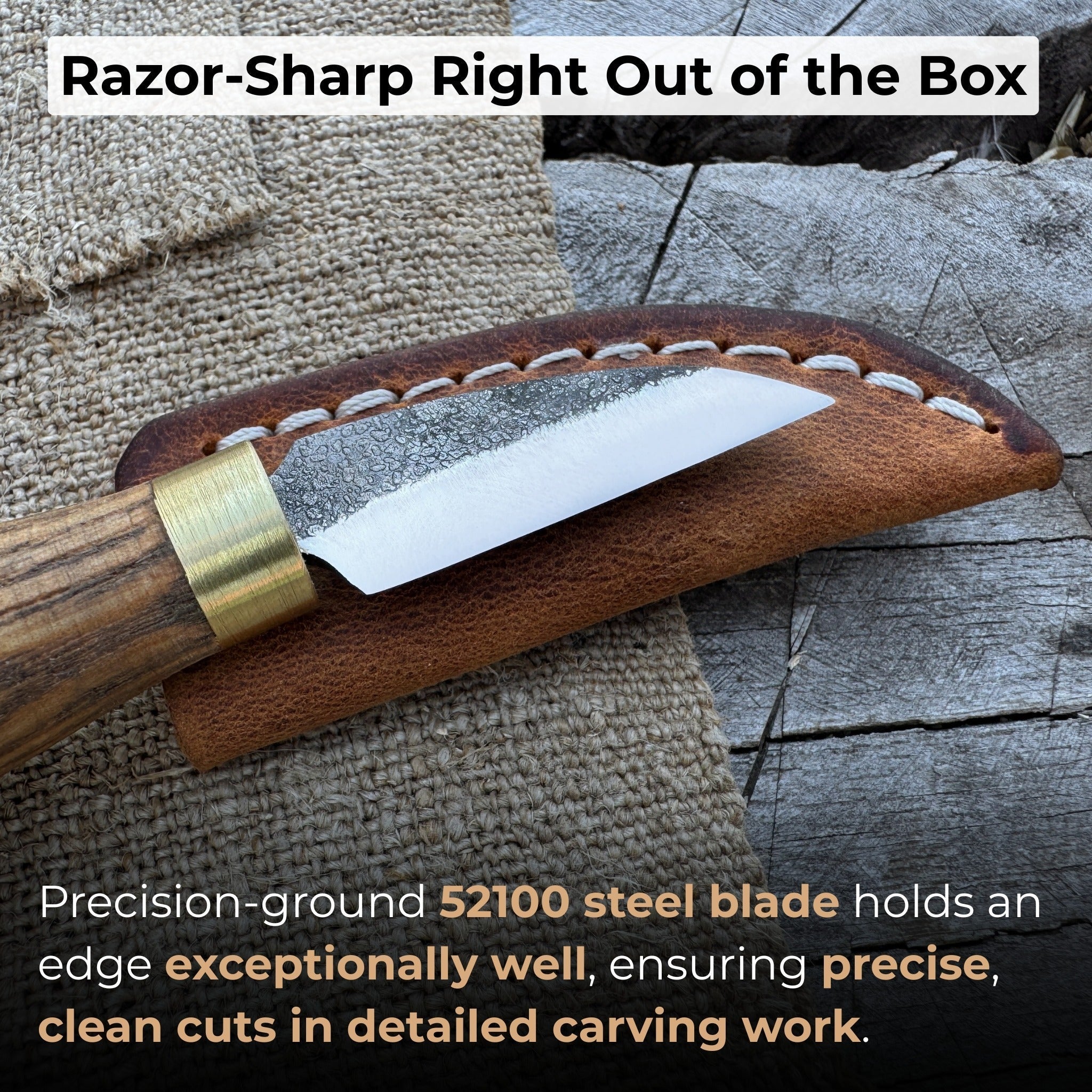 Small chip carving knife with 3.5 cm blade and ash wood handle by Sharky Forged Steel Tools