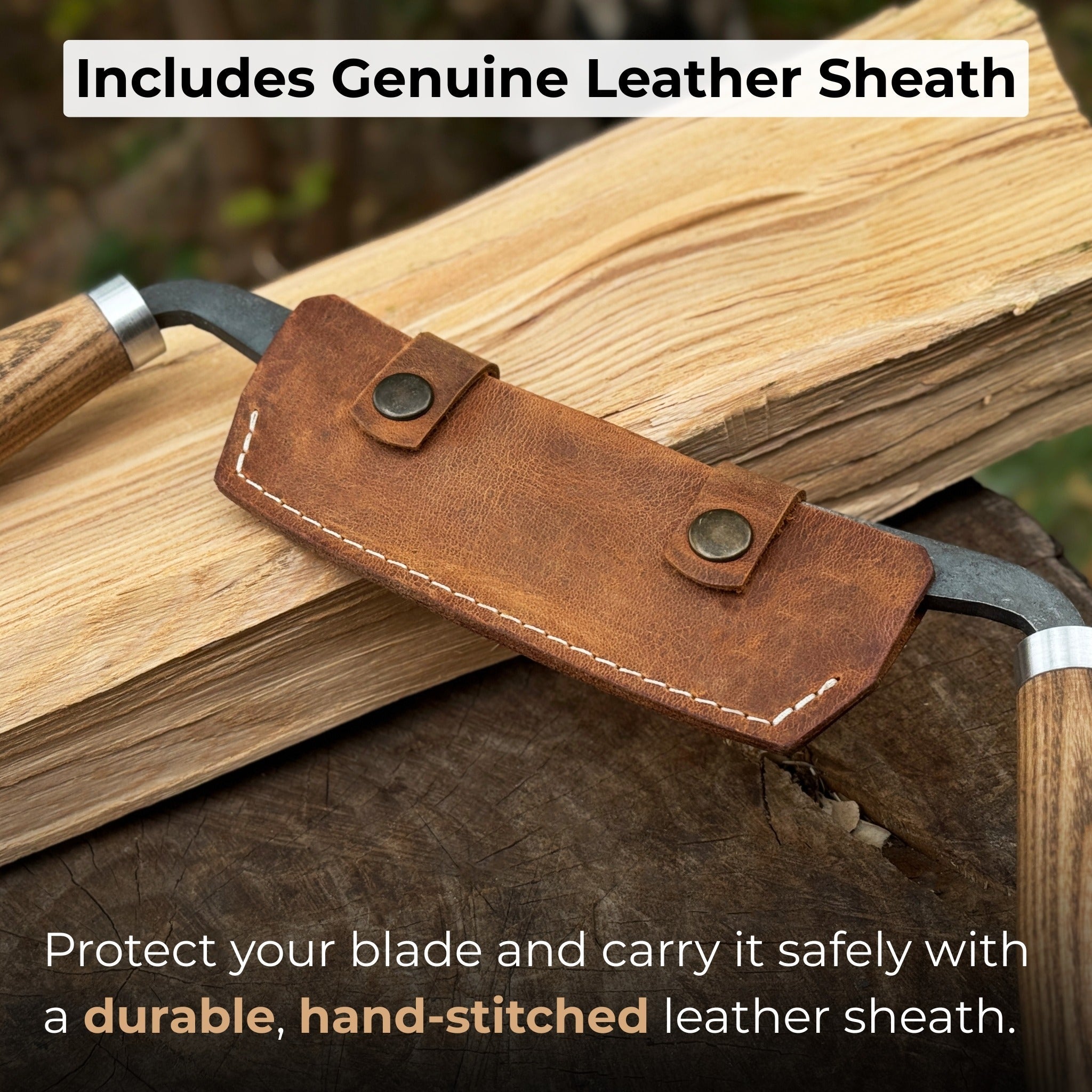 Small Curved Drawknife with wooden handles and leather sheath by Sharky Forged Steel Tools