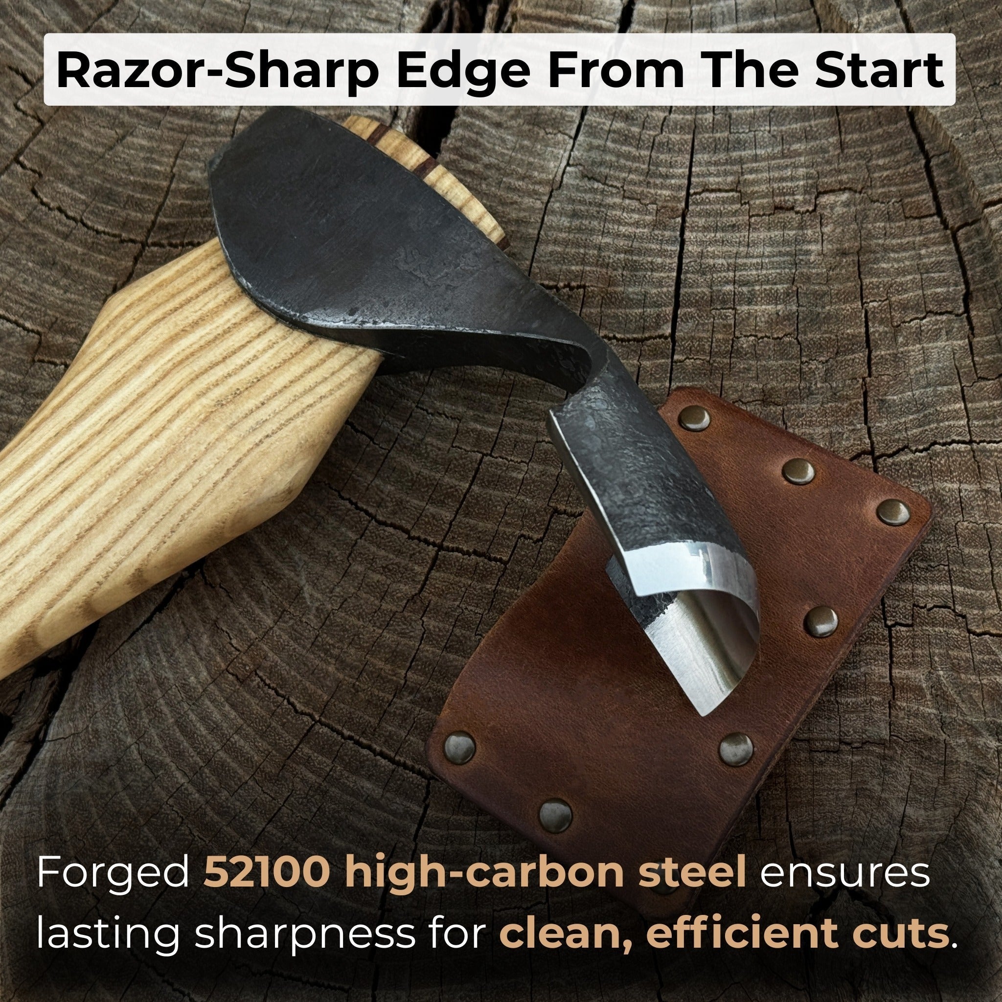 Small Kuksa Adze with deep curved round blade and ash wood handle by Sharky Forged Steel Tools