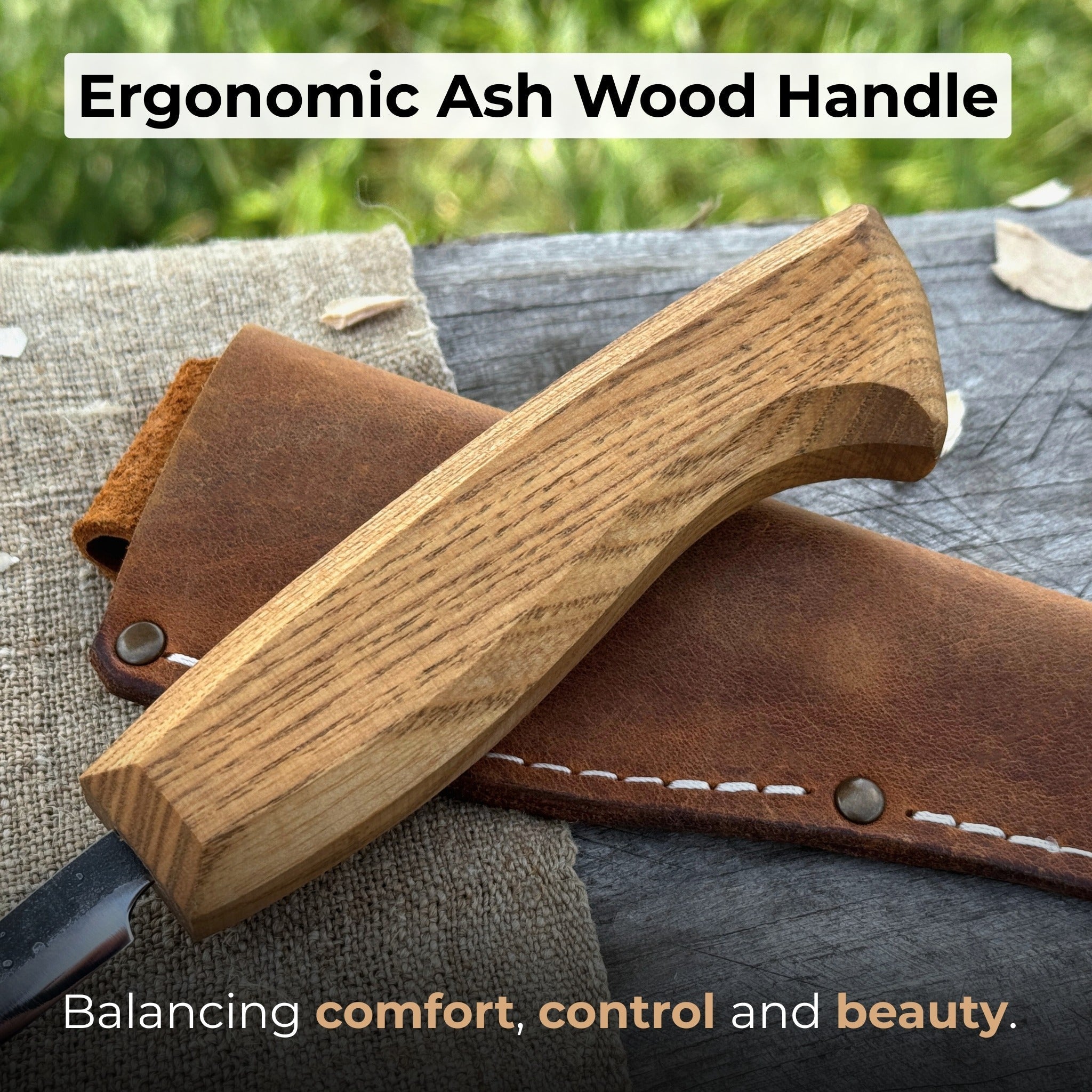 Small Sloyd Carving Knife with 6.5 cm blade and ash wood handle by Sharky Forged Steel Tools