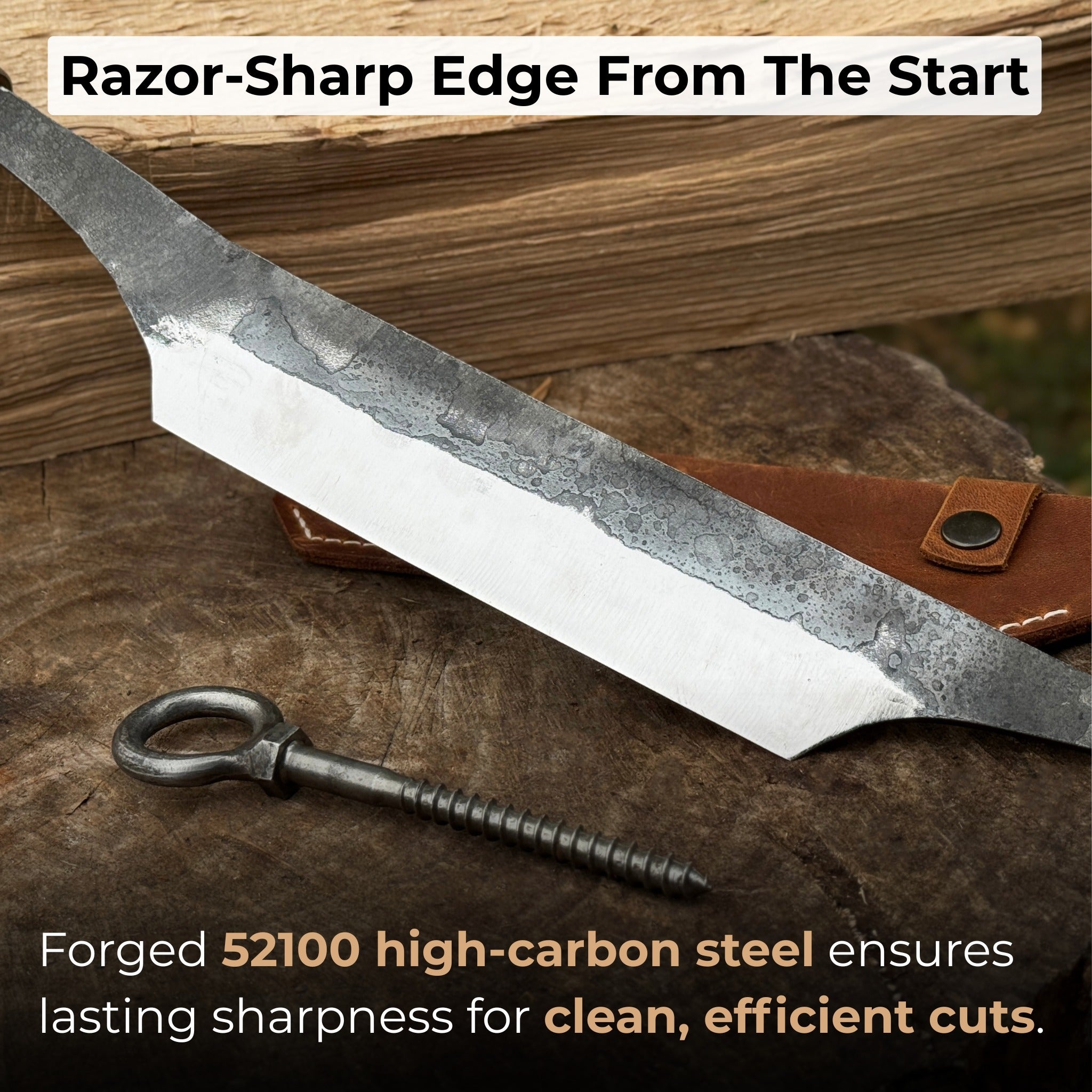 Small Stock Knife - Cloggers knife with ash handle and leather sheath by Sharky Forged Steel Tools