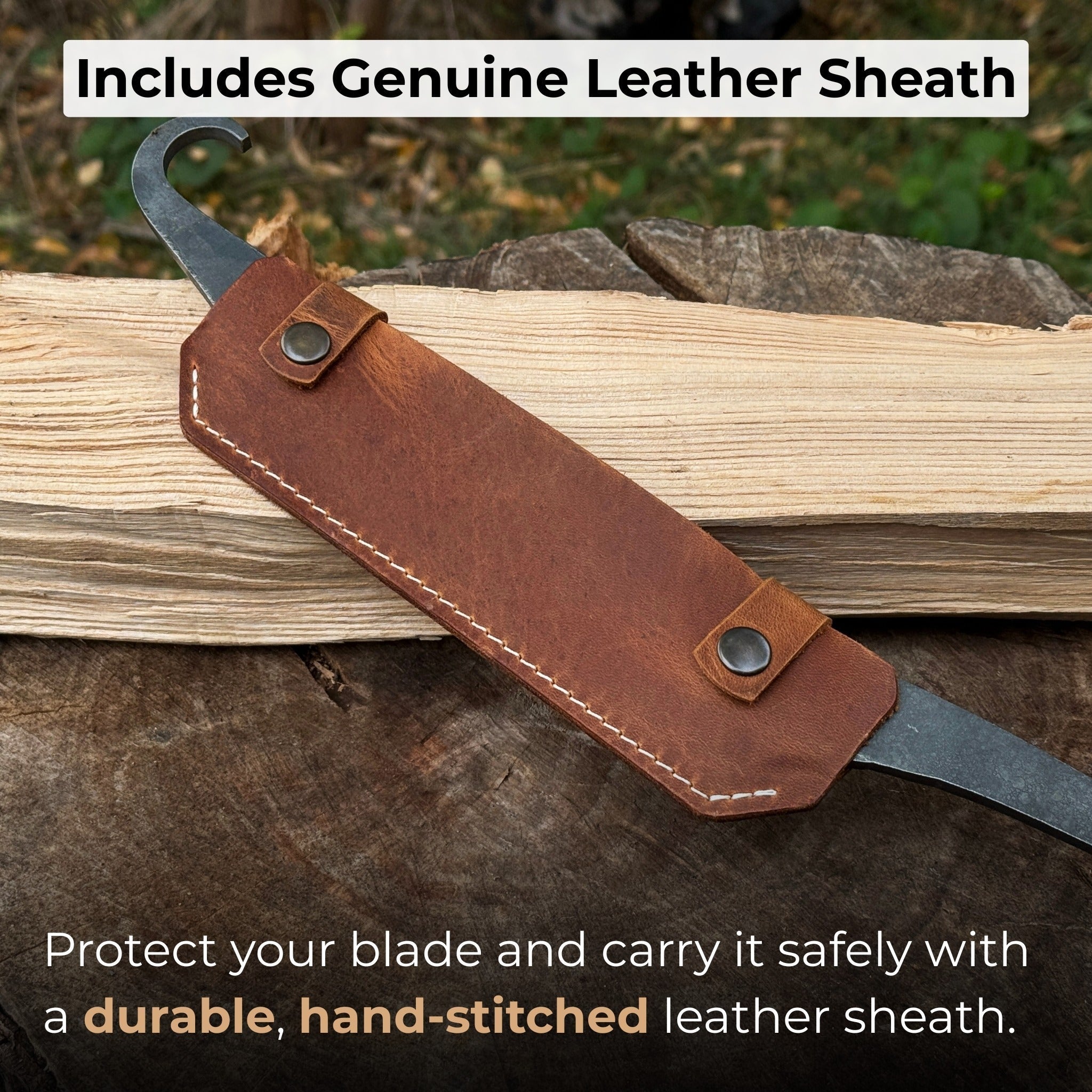 Small Stock Knife - Cloggers knife with ash handle and leather sheath by Sharky Forged Steel Tools
