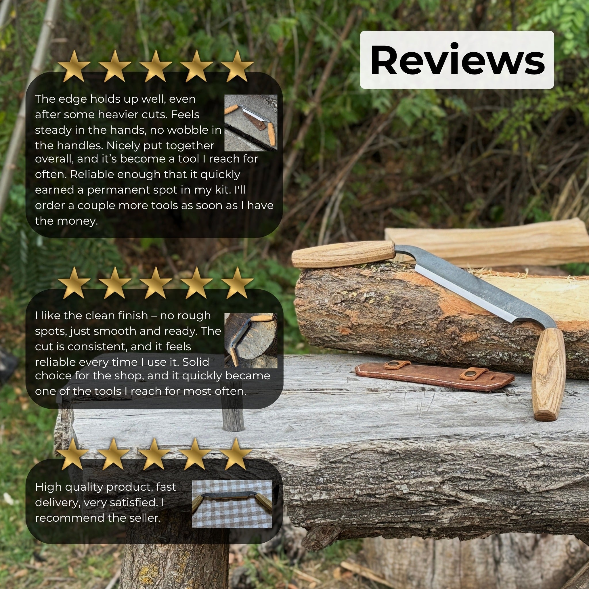 Small straight drawknife with 14.5 cm cutting edge and ash wood handle