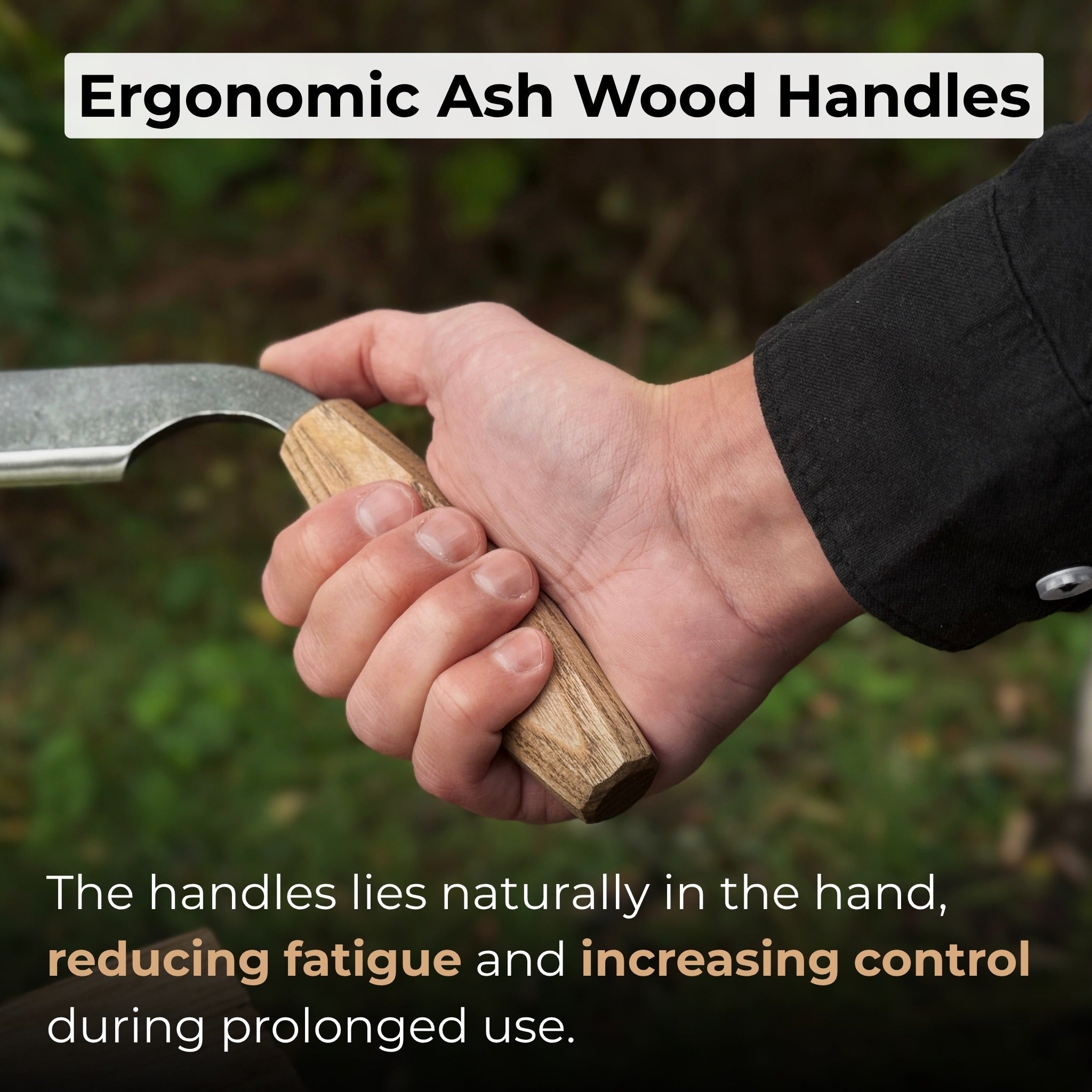 Small straight drawknife with 14.5 cm cutting edge and ash wood handle