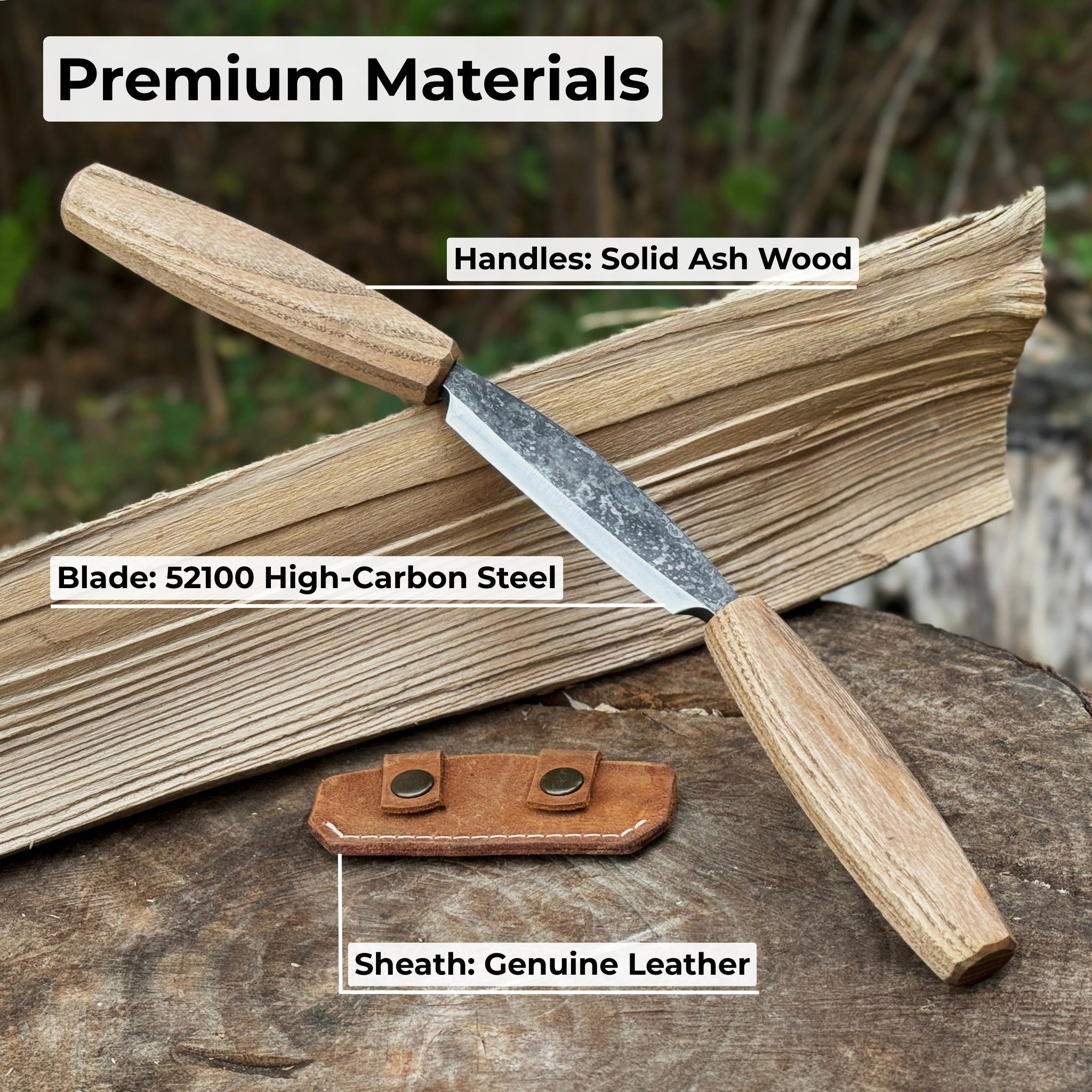 Small straight drawknife with 8.5 cm cutting edge and ash wood handle by Sharky Forged Steel Tools