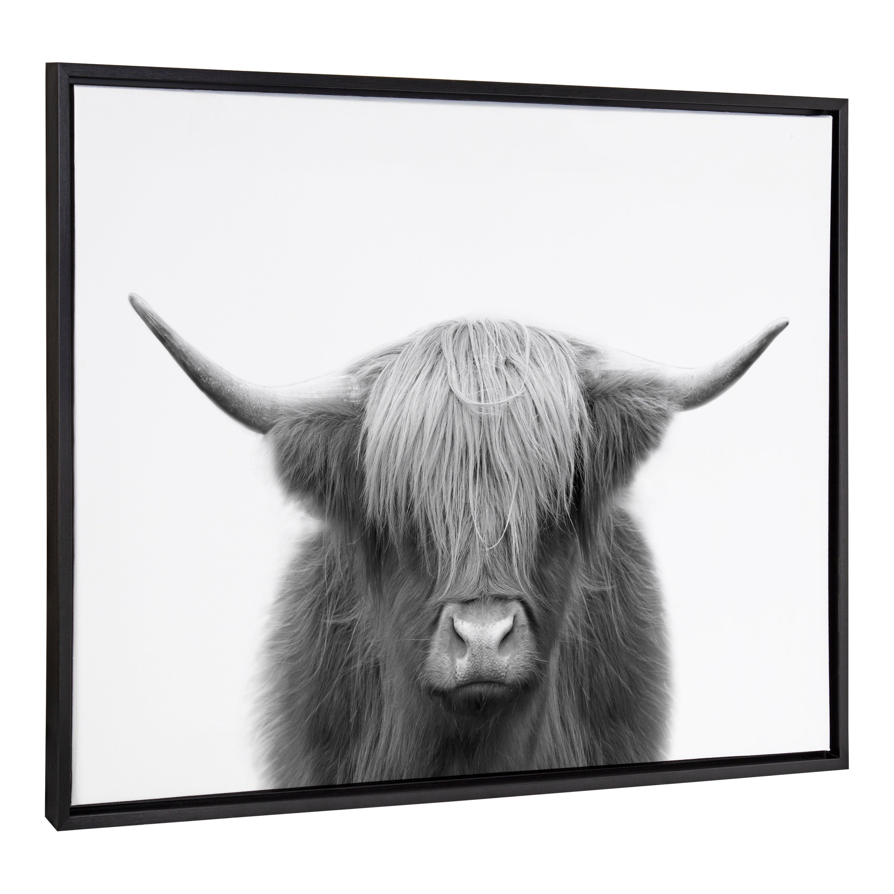 Sylvie Hey Dude Highland Cow BW Framed Canvas by The Creative Bunch Studio