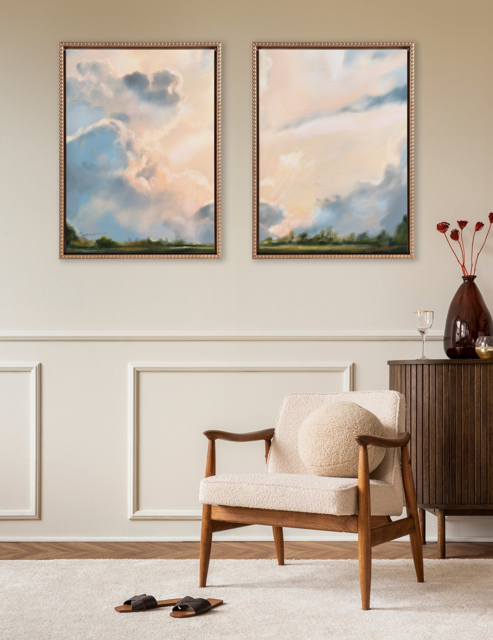 Sylvie Beaded Clouds Framed Canvas Art Set by Mary Sparrow