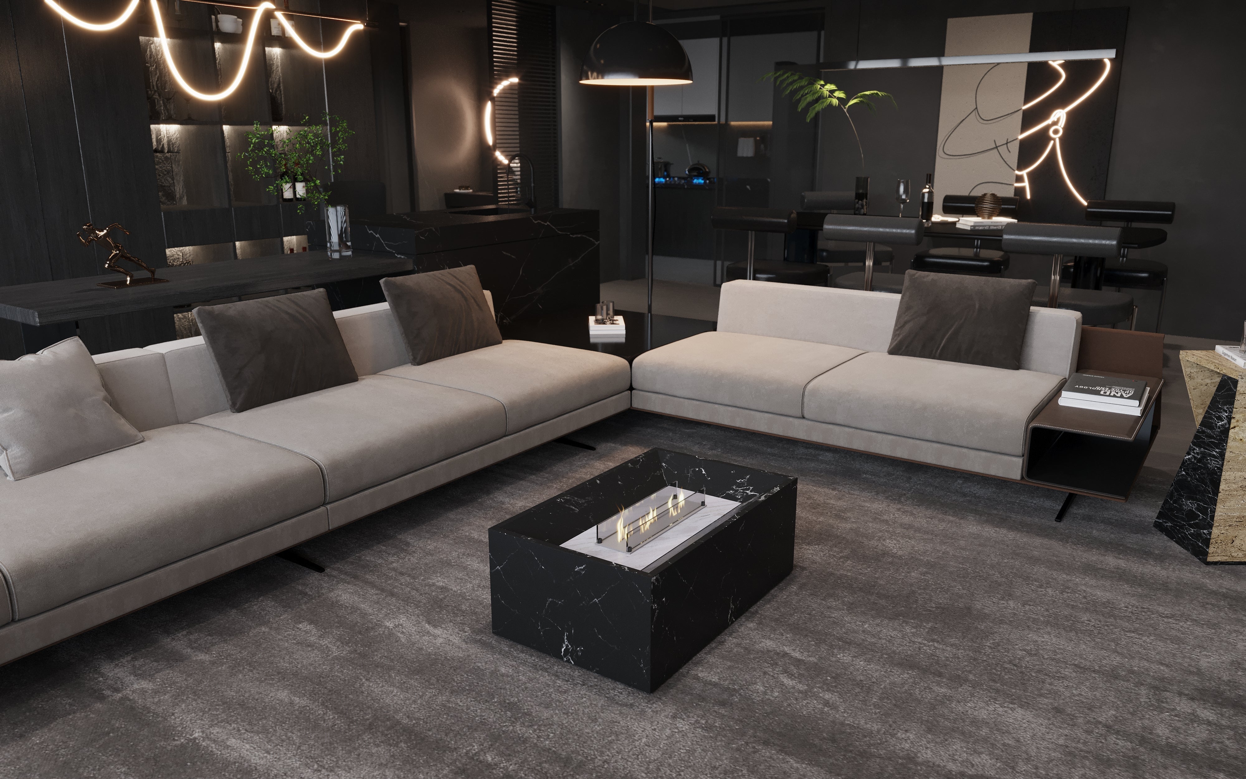 Black Marble Coffee Table with Built-in Fireplace by MEG Custom Marble By Ziynet A. LLC - product image 2 for Resin Society
