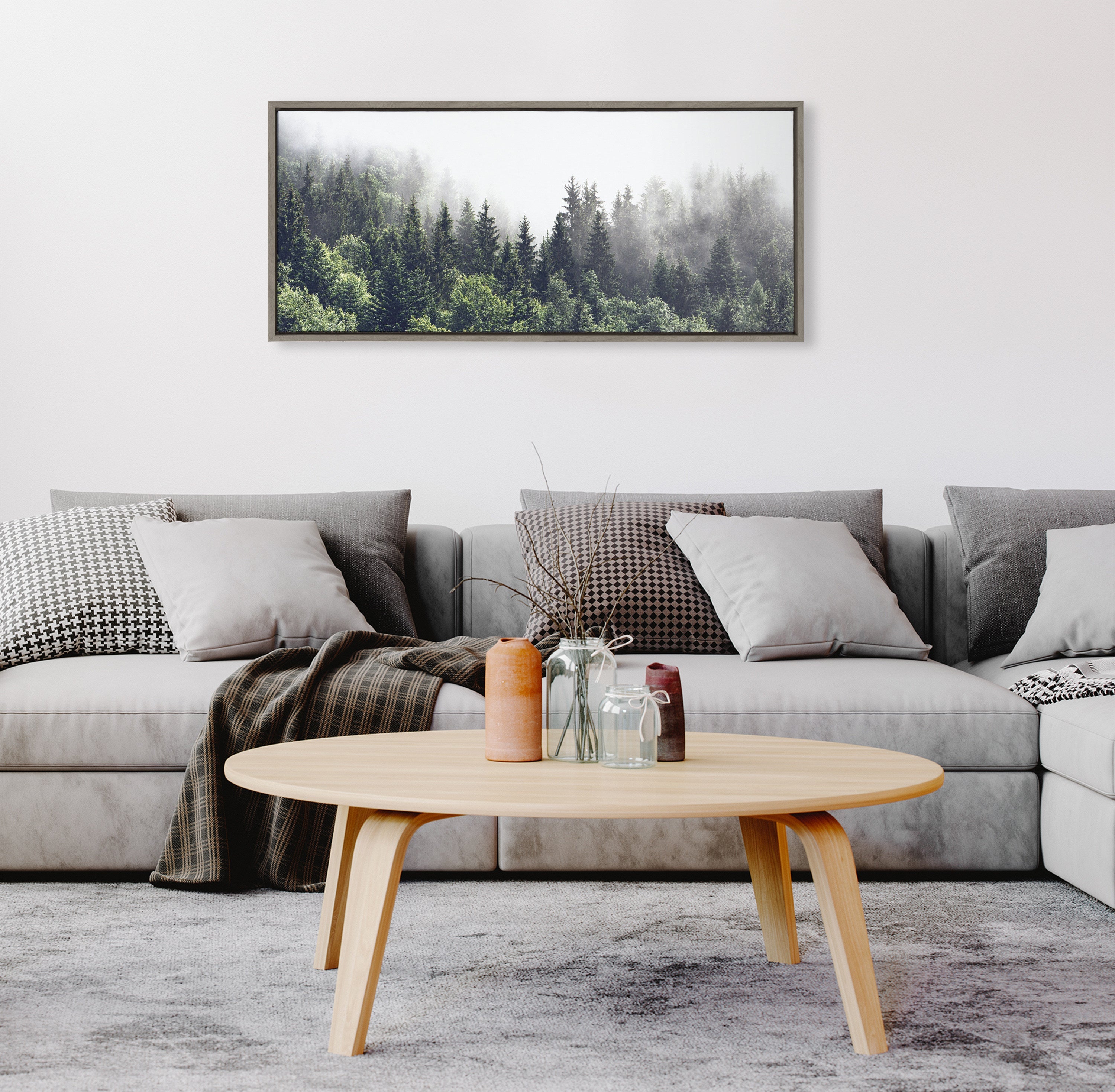 Sylvie Lush Green Forest On A Foggy Day Framed Canvas