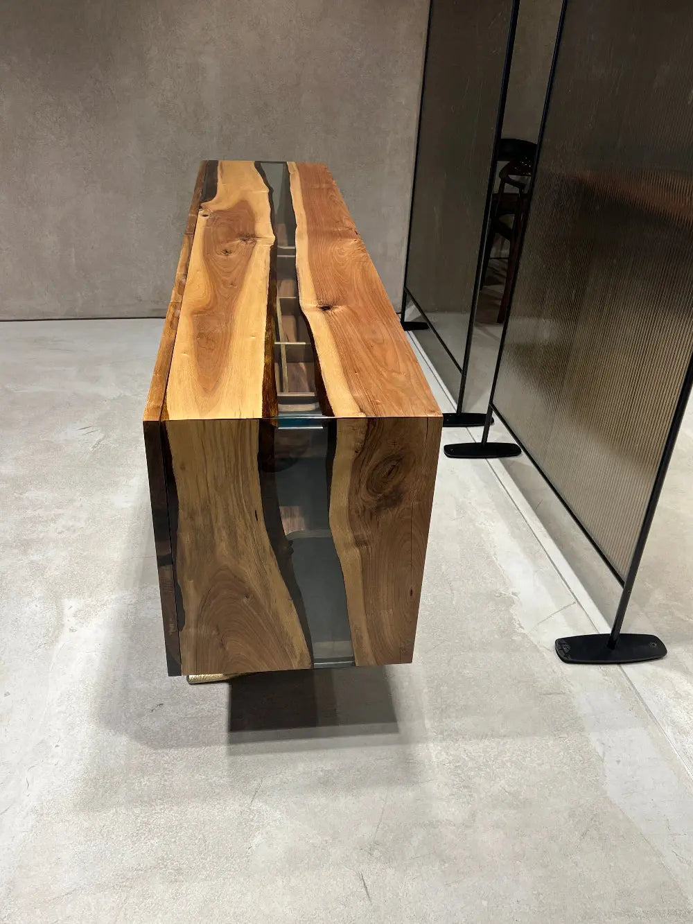 Osso collection resin credenza sideboard with walnut doors and resin accents