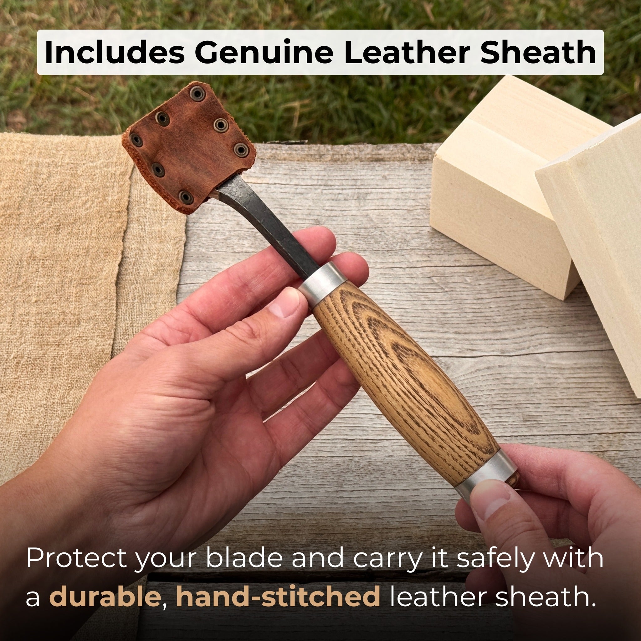 Hand-forged spoon bent gouge with ash wood handle and carbon steel blade