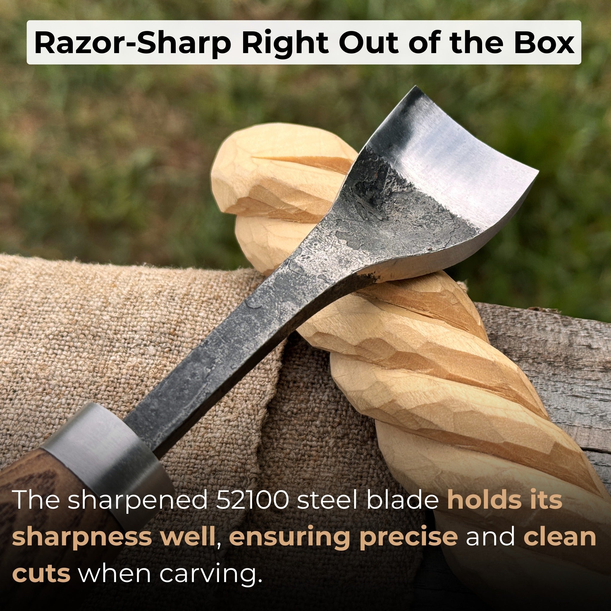 Hand-forged spoon bent gouge with ash wood handle and carbon steel blade