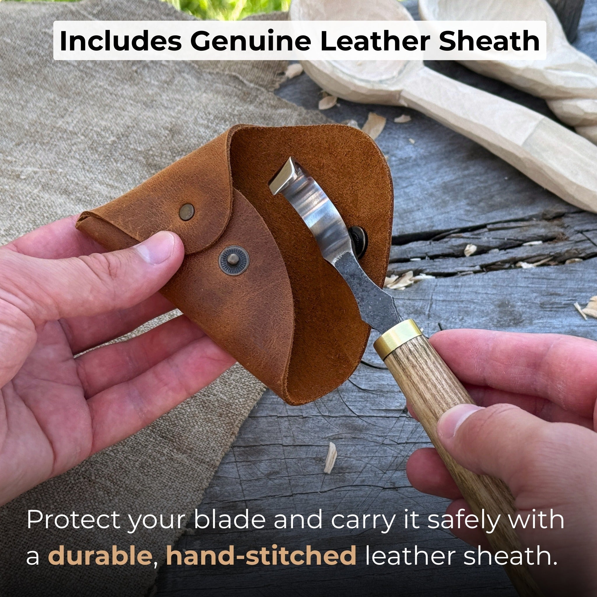 Spoon Carving Hook Knife with 3 cm blade and leather case by Sharky Forged Steel Tools
