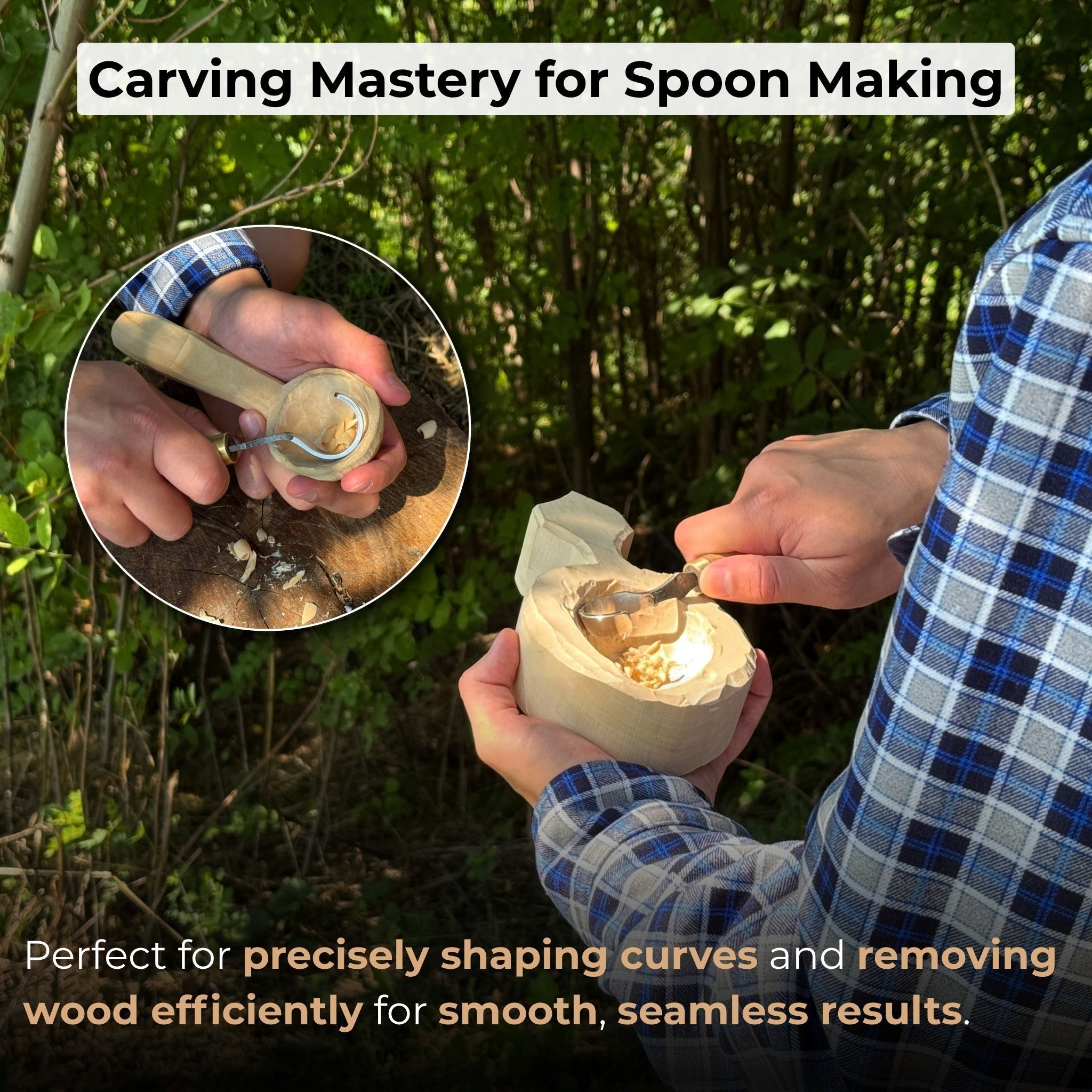 Spoon Carving Hook Knife with 3 cm blade and leather case by Sharky Forged Steel Tools
