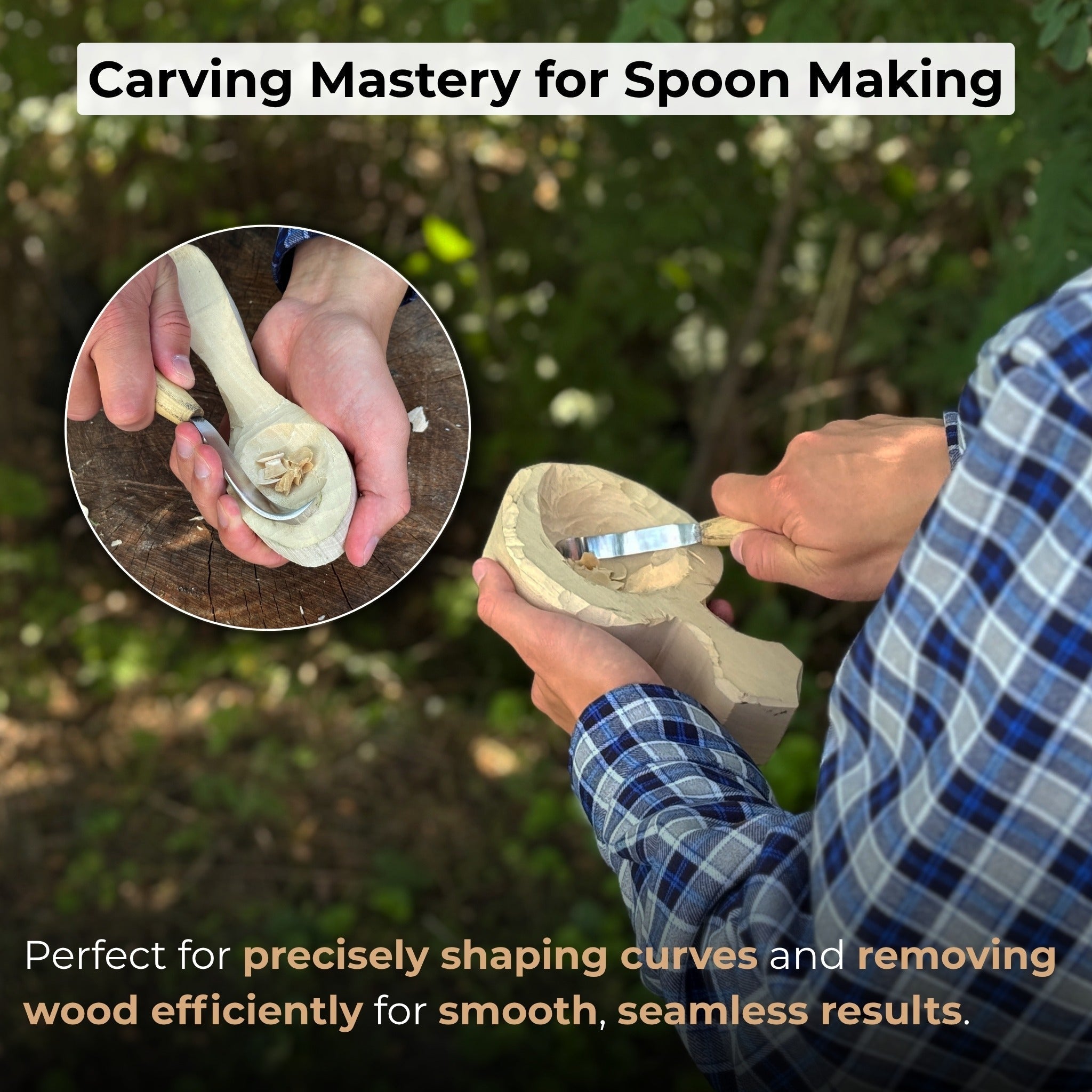 Spoon carving hook knife with 6 cm blade and leather case by Sharky Forged Steel Tools