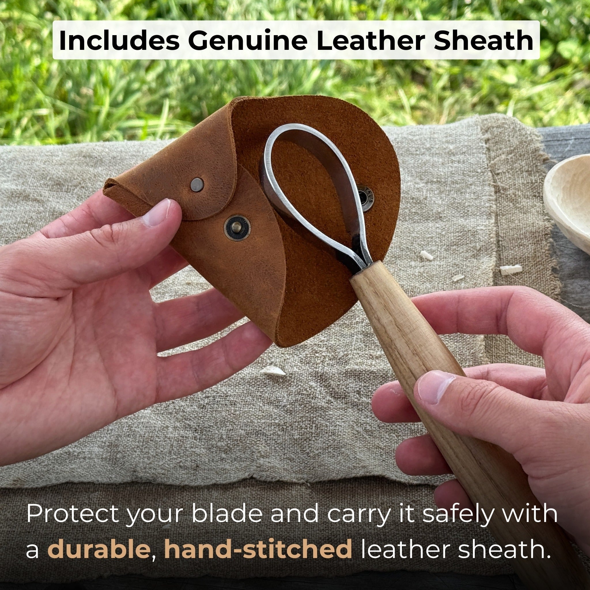 Spoon Carving Scorp Knife with curved blade and ash wood handle by Sharky Forged Steel Tools