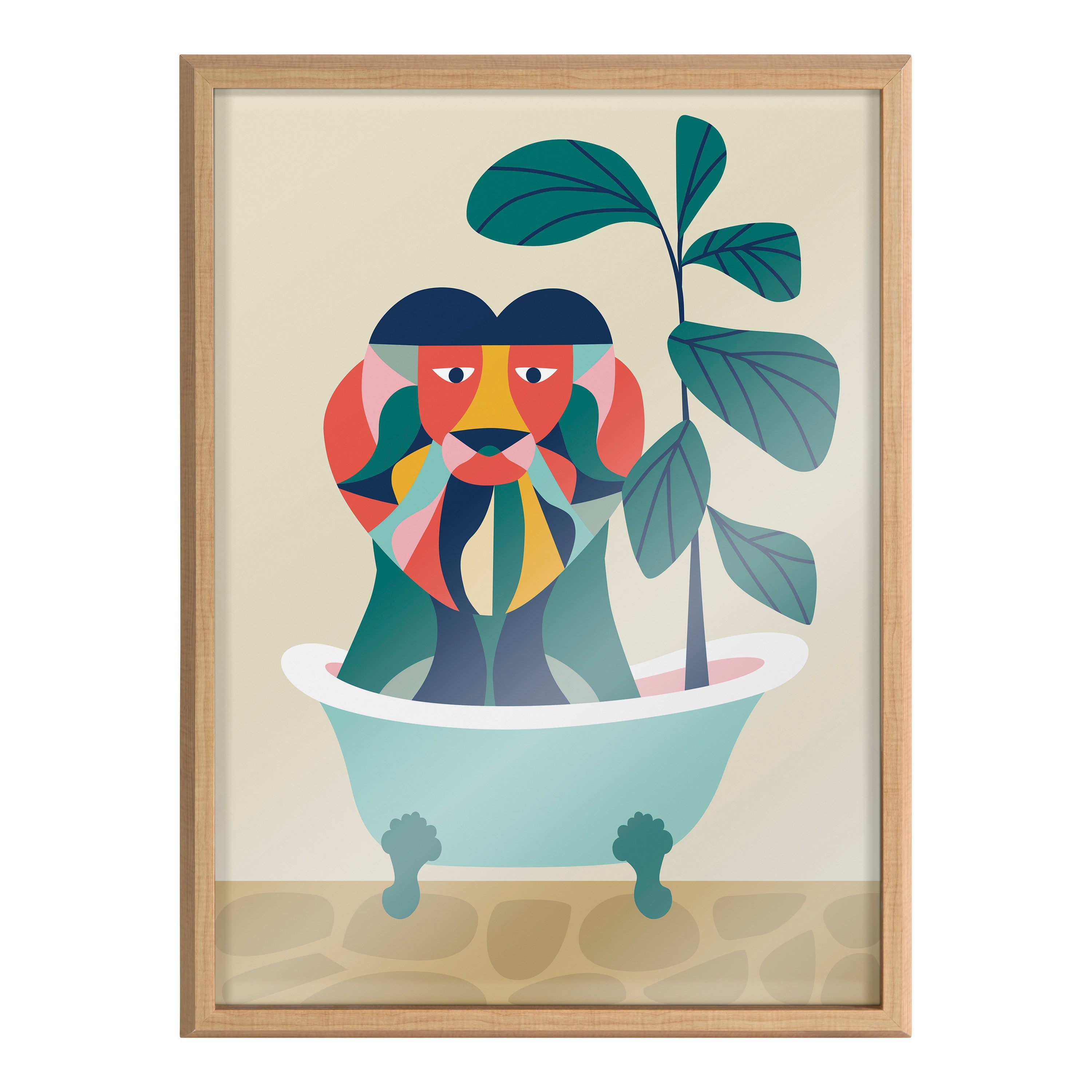 Blake Mid Century Modern Lion in Bathtub Framed Printed Glass by kateandlaurel - product image 8 for Resin Society
