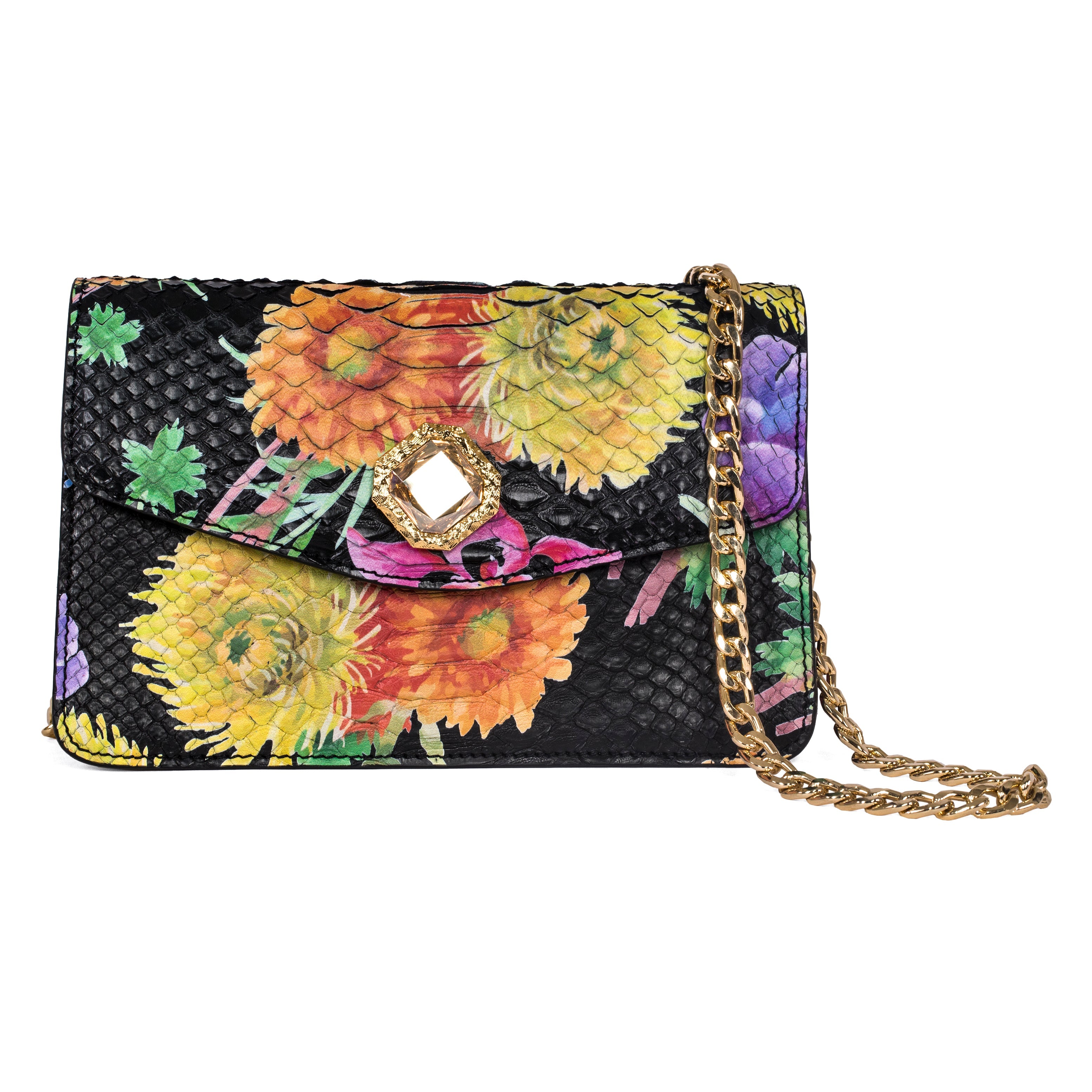 Custom Floral Black Python Clutch With Custom Swarovski Stone by Allysa Payne Beverly Hills - product image 2 for Resin Society