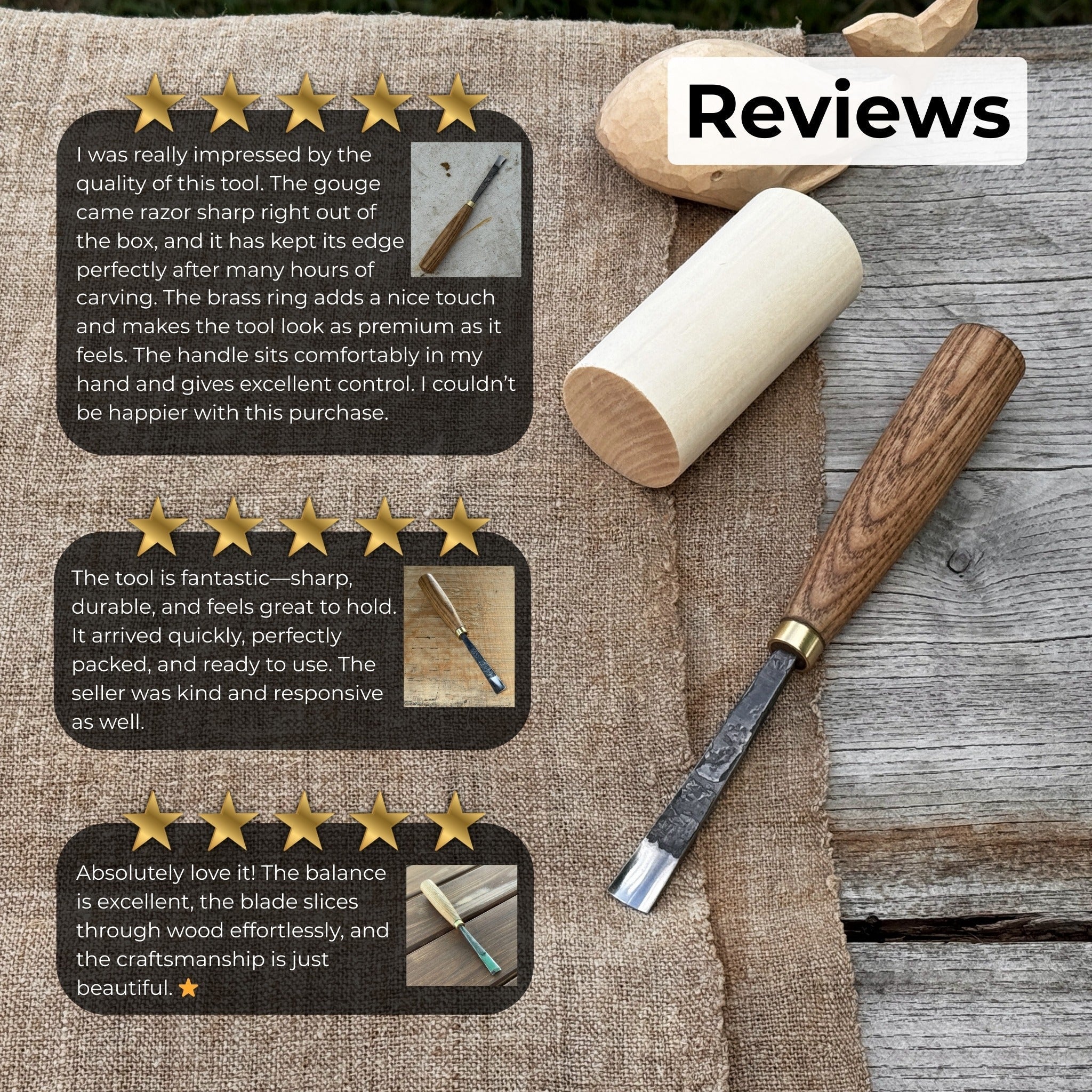 Straight Carving Gouge 12 mm with ash wood handle by Sharky Forged Steel Tools