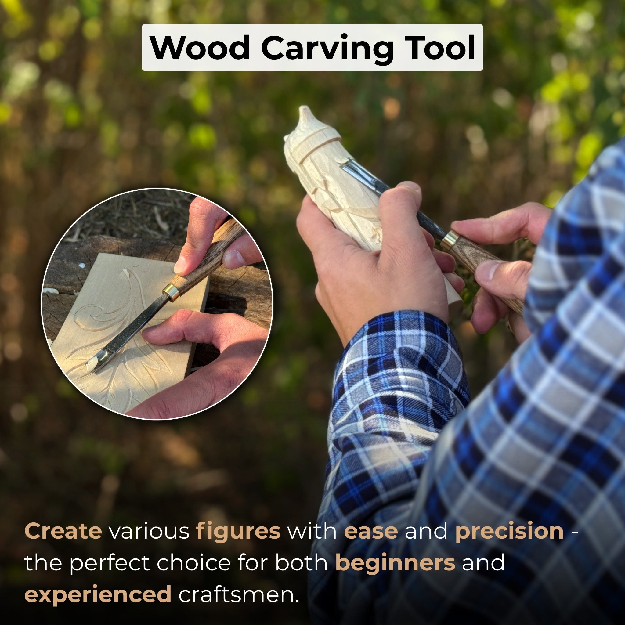 Straight Carving Gouge 12 mm with ash wood handle by Sharky Forged Steel Tools