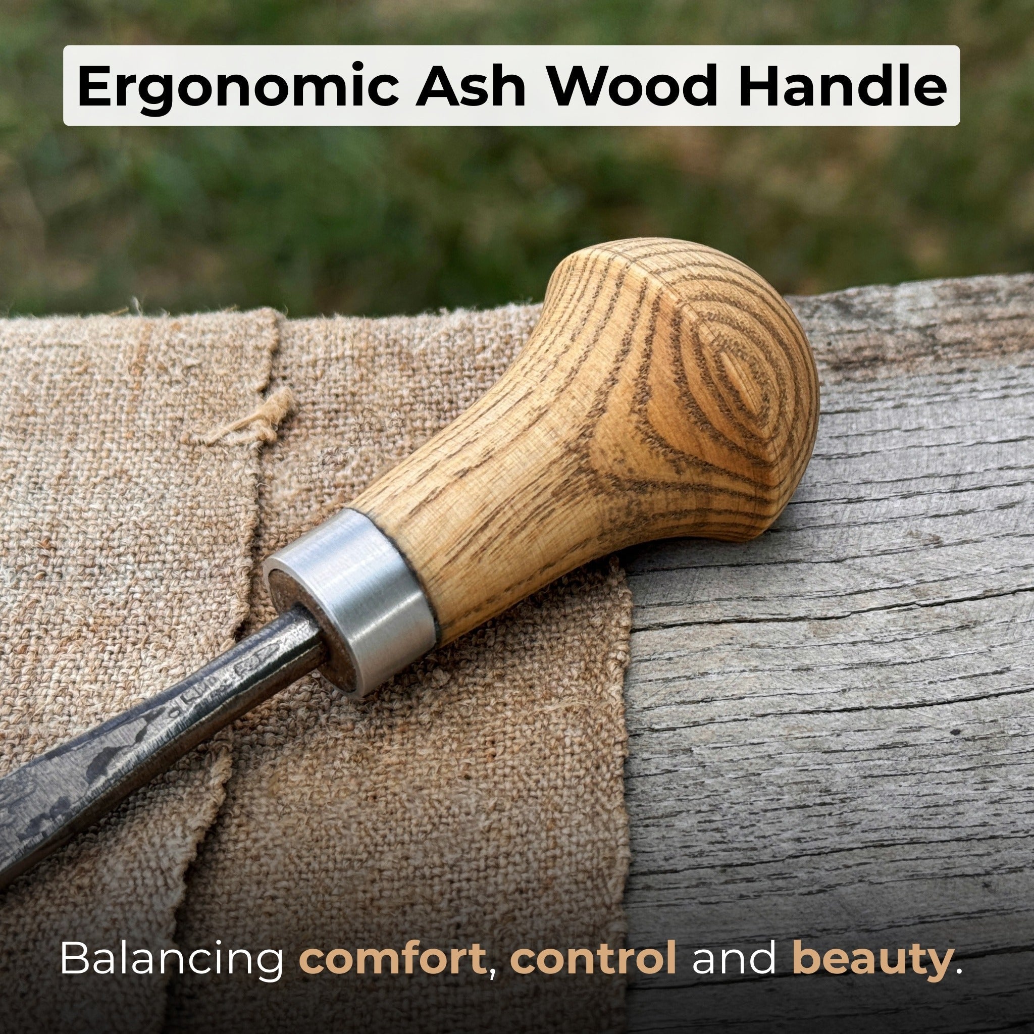 Straight carving gouge with palm handle 12 mm by Sharky Forged Steel Tools