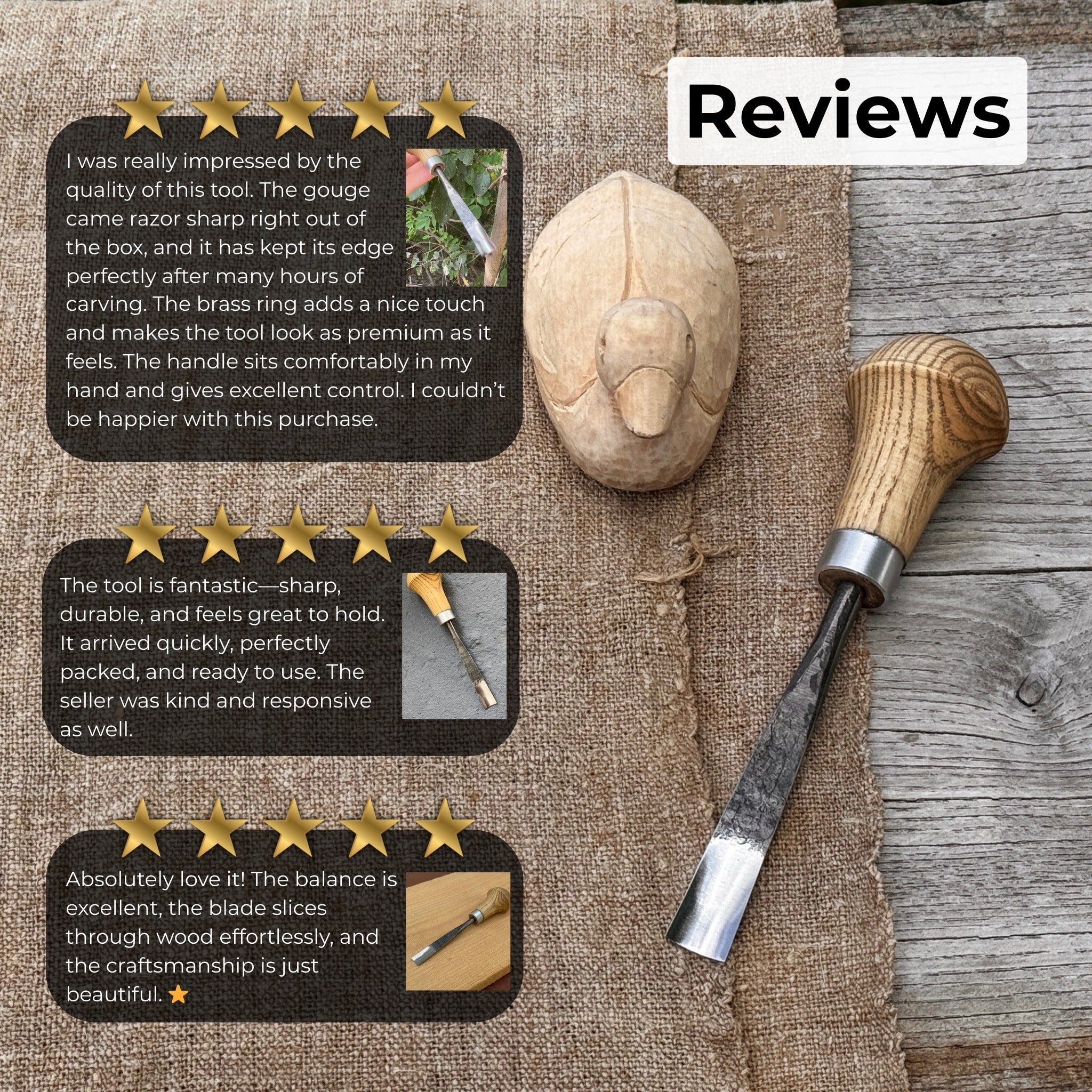 Straight carving gouge with palm handle 12 mm by Sharky Forged Steel Tools