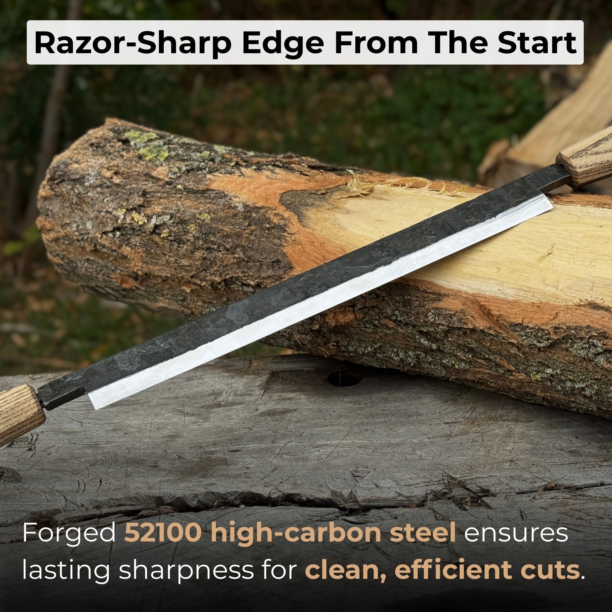 Straight drawknife with 25 cm carbon steel blade and leather sheath