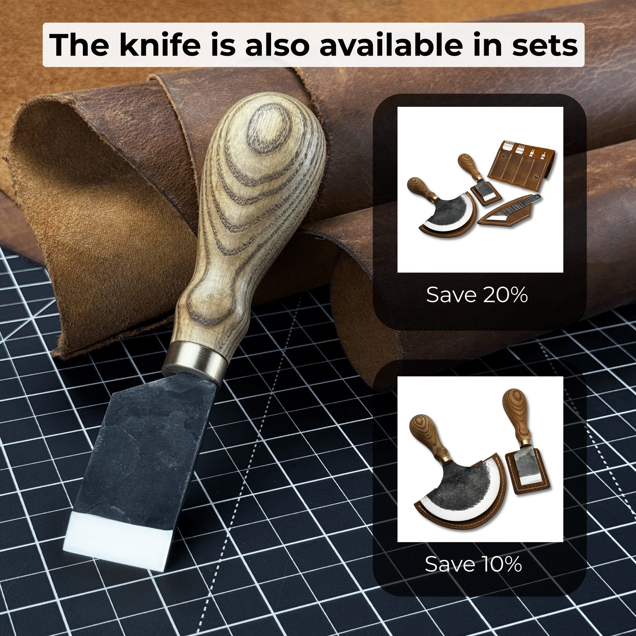 FST Hand-Forged Straight Leather Skiving Knife with 3 cm blade and ash wood handle